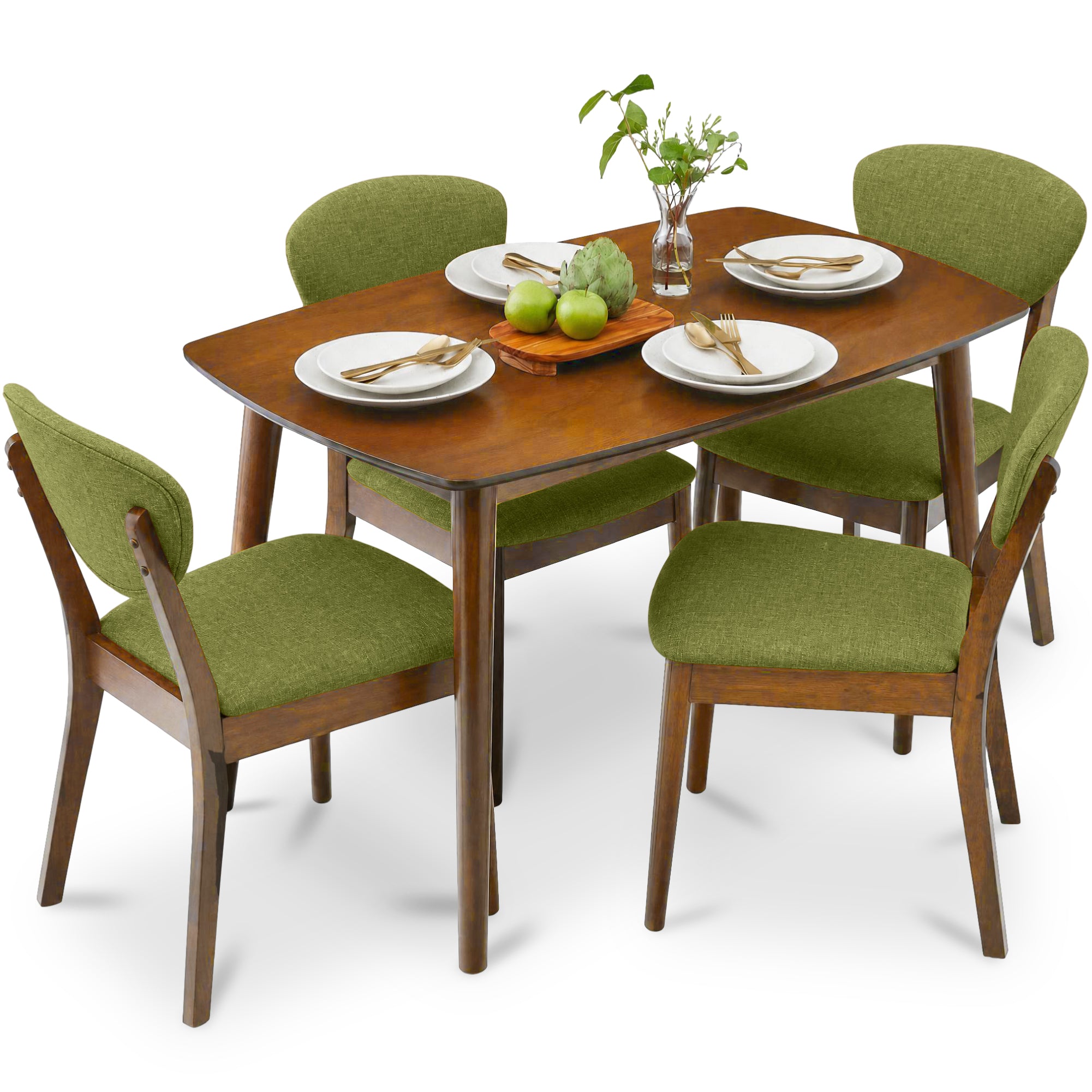 5-Piece Wooden Mid-Century Modern Dining Set w/ 4 Chairs, Padded
