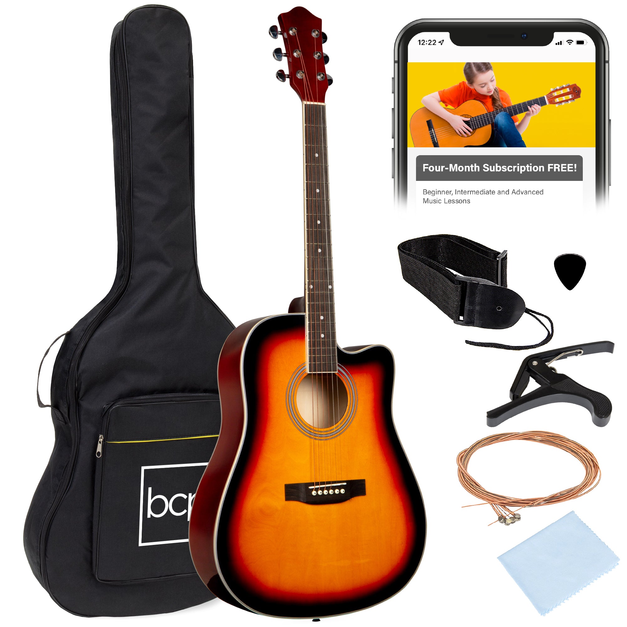 Donner Acoustic Guitar 4/4 Beginners Guitar Starter Bundle Kit 40 Inch Cutaway with Pickup Bag Tuner Capo Strap Mini Jumbo for Adult Travel Teen Right Hand Black Donner Acoustic Guitar 4/4 Beginners Guitar Starter Bundle Kit 40 Inch Cutaway with Pickup Bag Tuner Capo Strap Mini Jumbo for Adult Travel Teen Right Hand Black