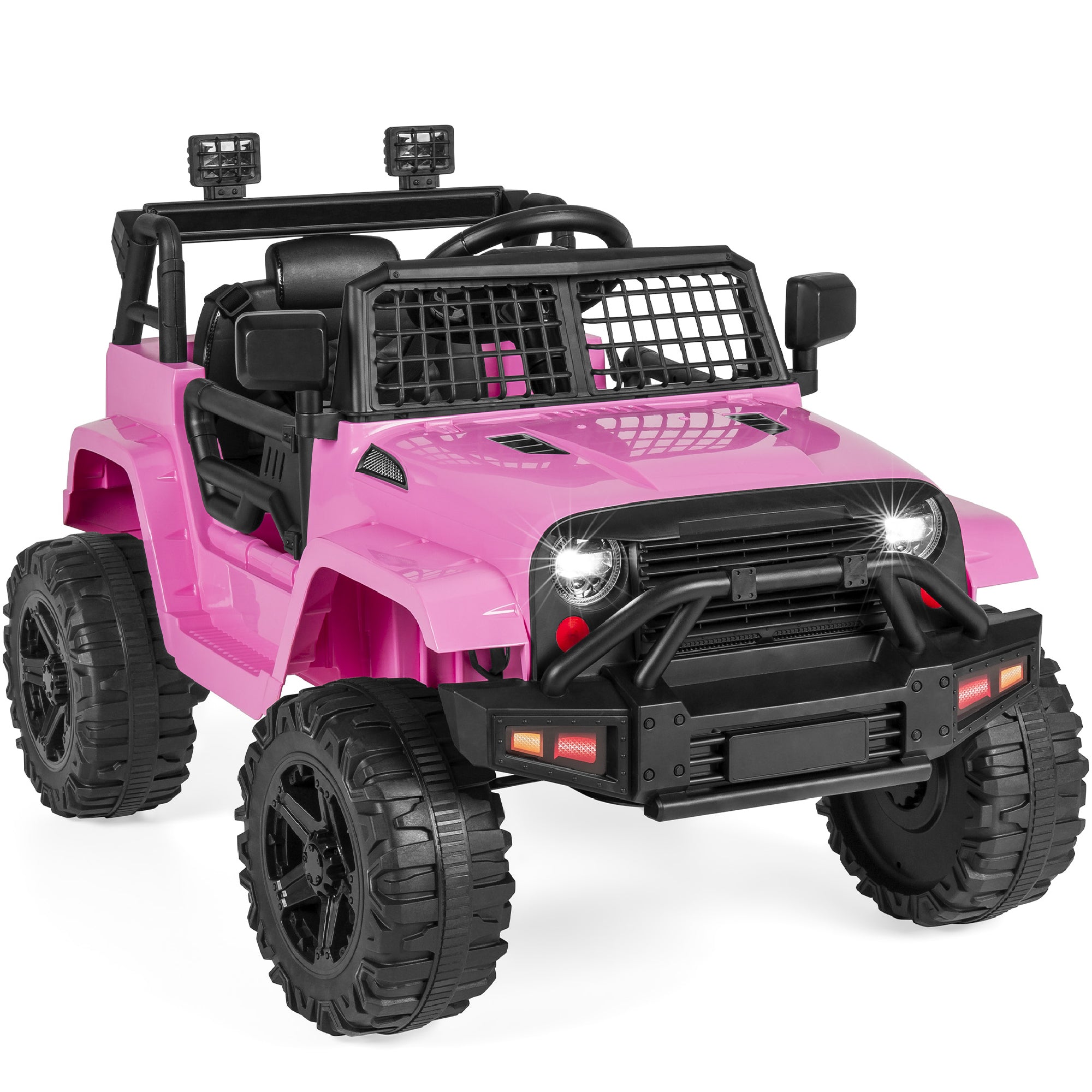 Best Choice Products 12V Kids Ride On Truck Car w/ Parent Remote Control, Spring Suspension, LED Lights - Hot Pink