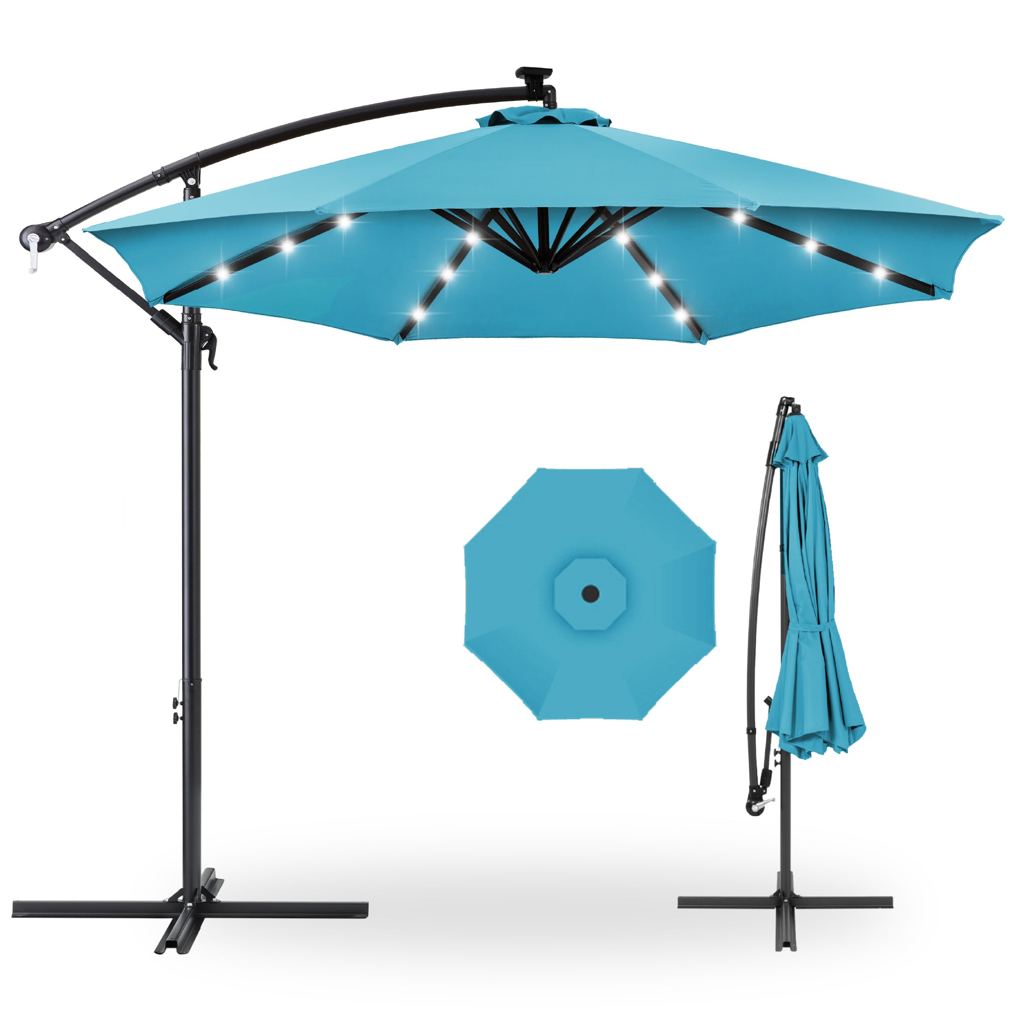 Solar LED Offset Patio Umbrella 10 ft Best Choice Products