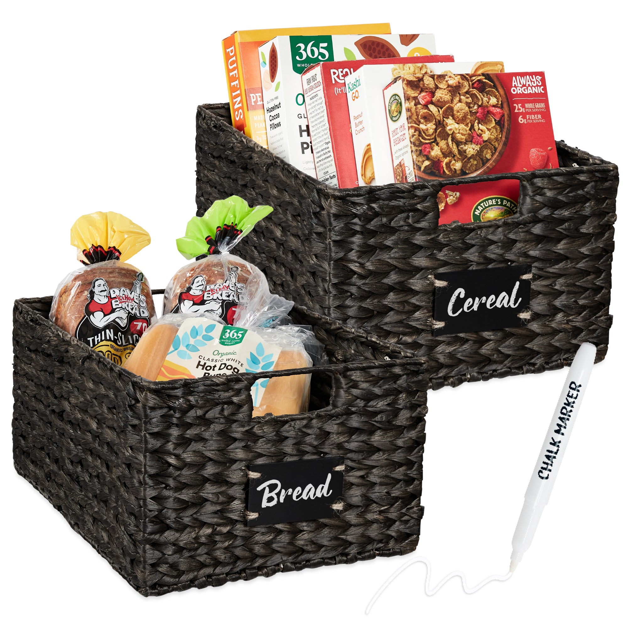 Best Choice Products Pantry Baskets Set of 2 16x12in Water Hyacinth Storage  Baskets, Woven Wicker Kitchen Organizers with handles w/Chalkboard Label