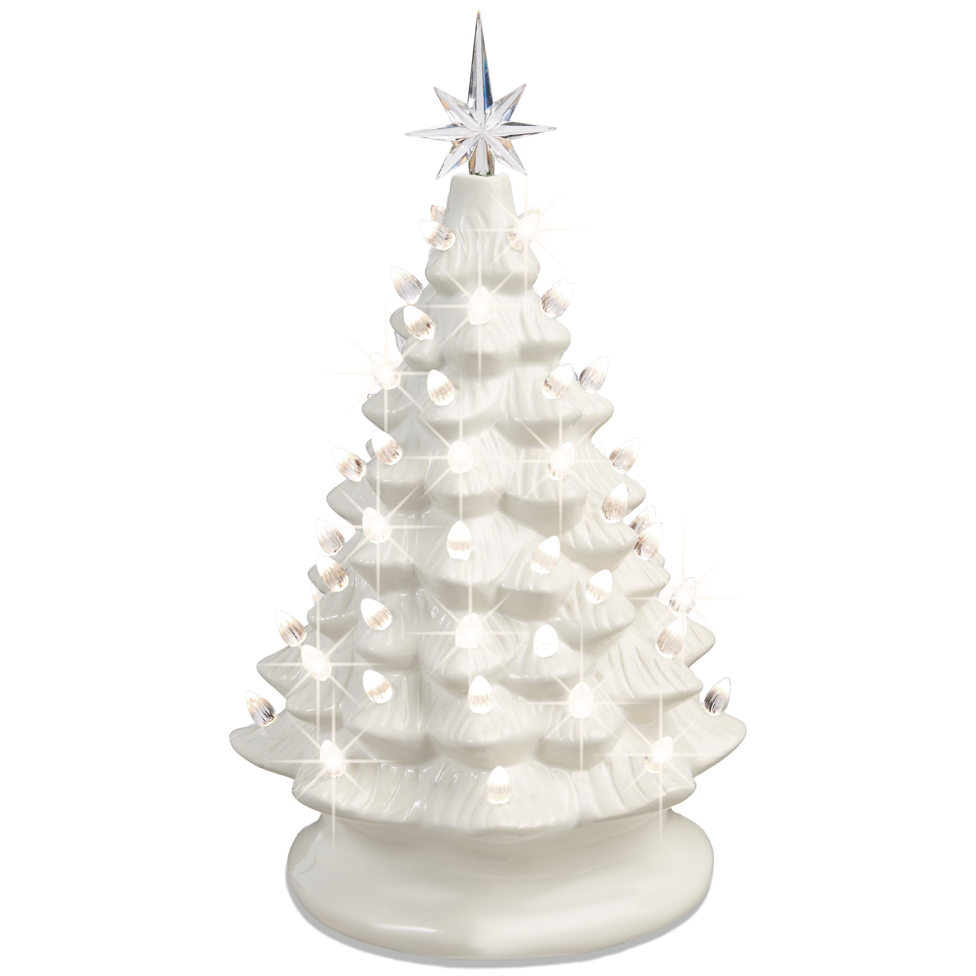 14 Indoor/Outdoor Battery-Operated Lighted Ceramic Christmas Tree - White