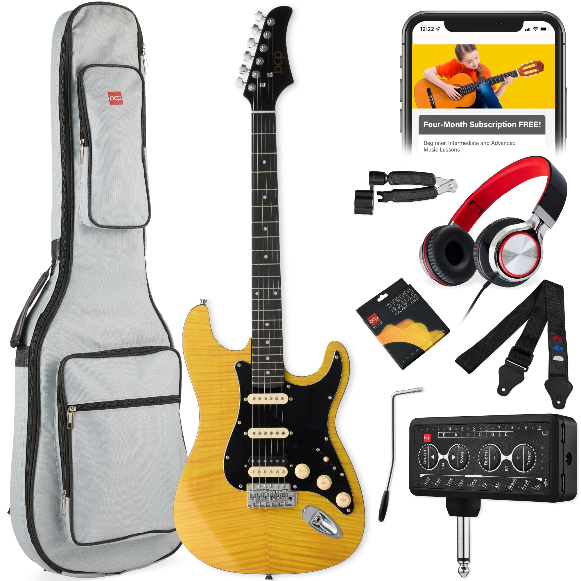 electric guitar gear Beginner Electric Guitar Kit w/ Headphone Amp, Padded Gig Bag, Headpho