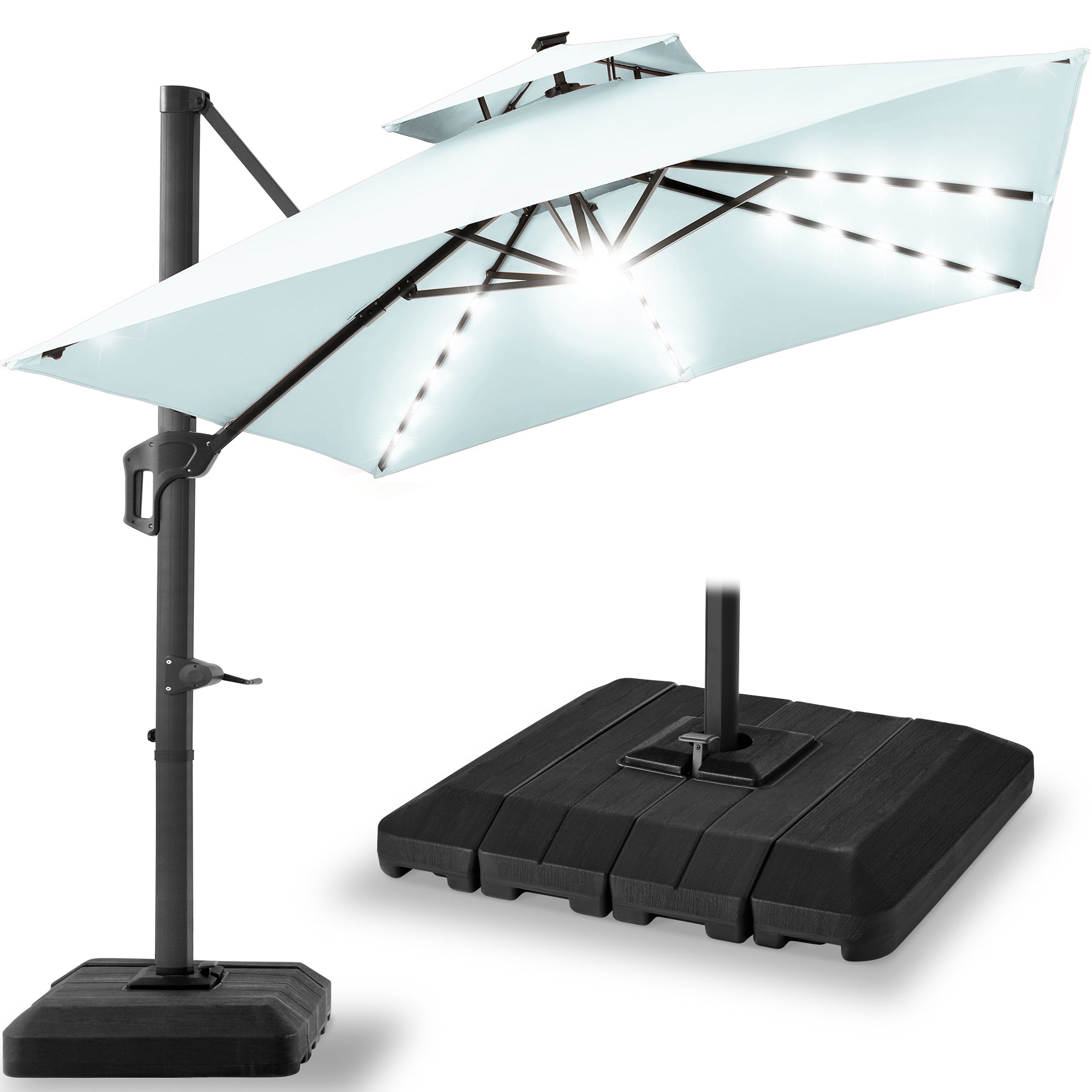 Best Choice Products 10x10ft 2-Tier Square Outdoor Solar LED Cantilever Patio Umbrella w/ Base Included