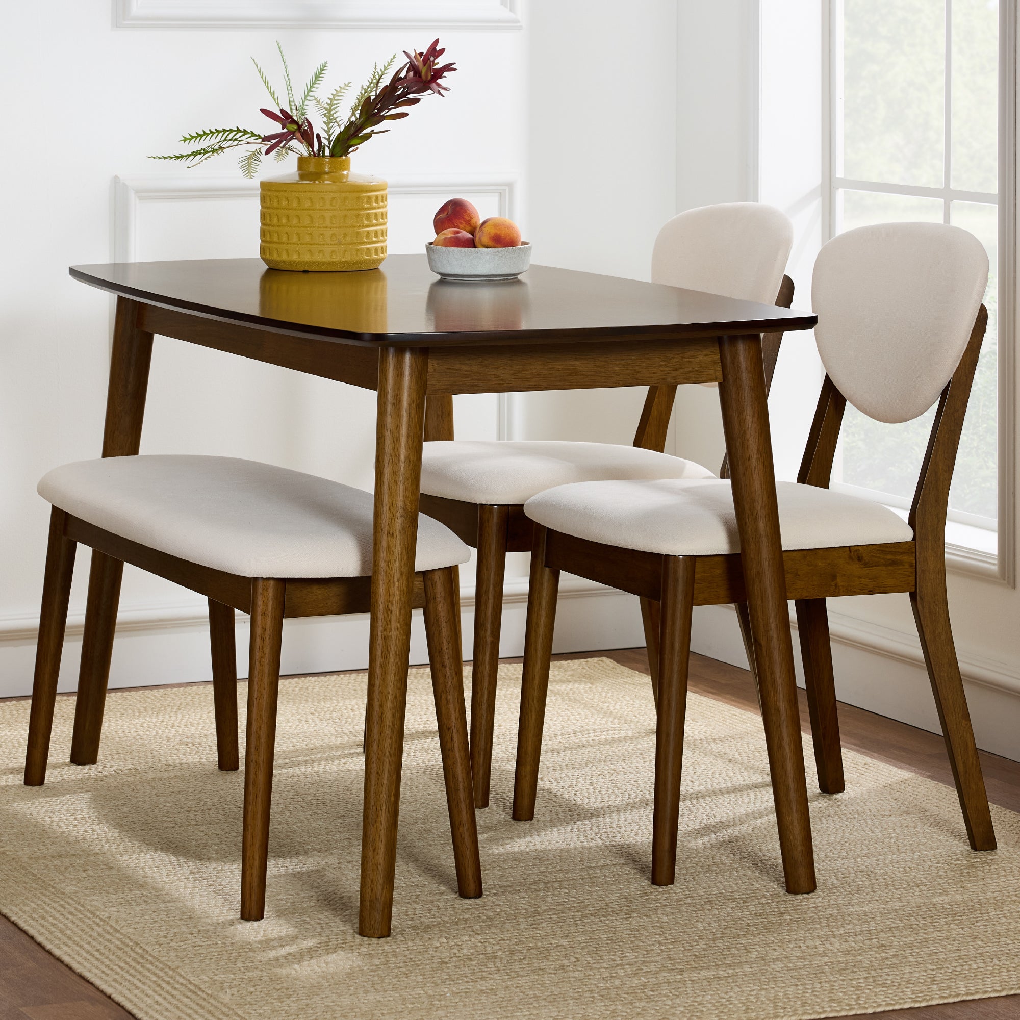4-Piece Mid-Century Modern Upholstered Wooden Dining Set w/