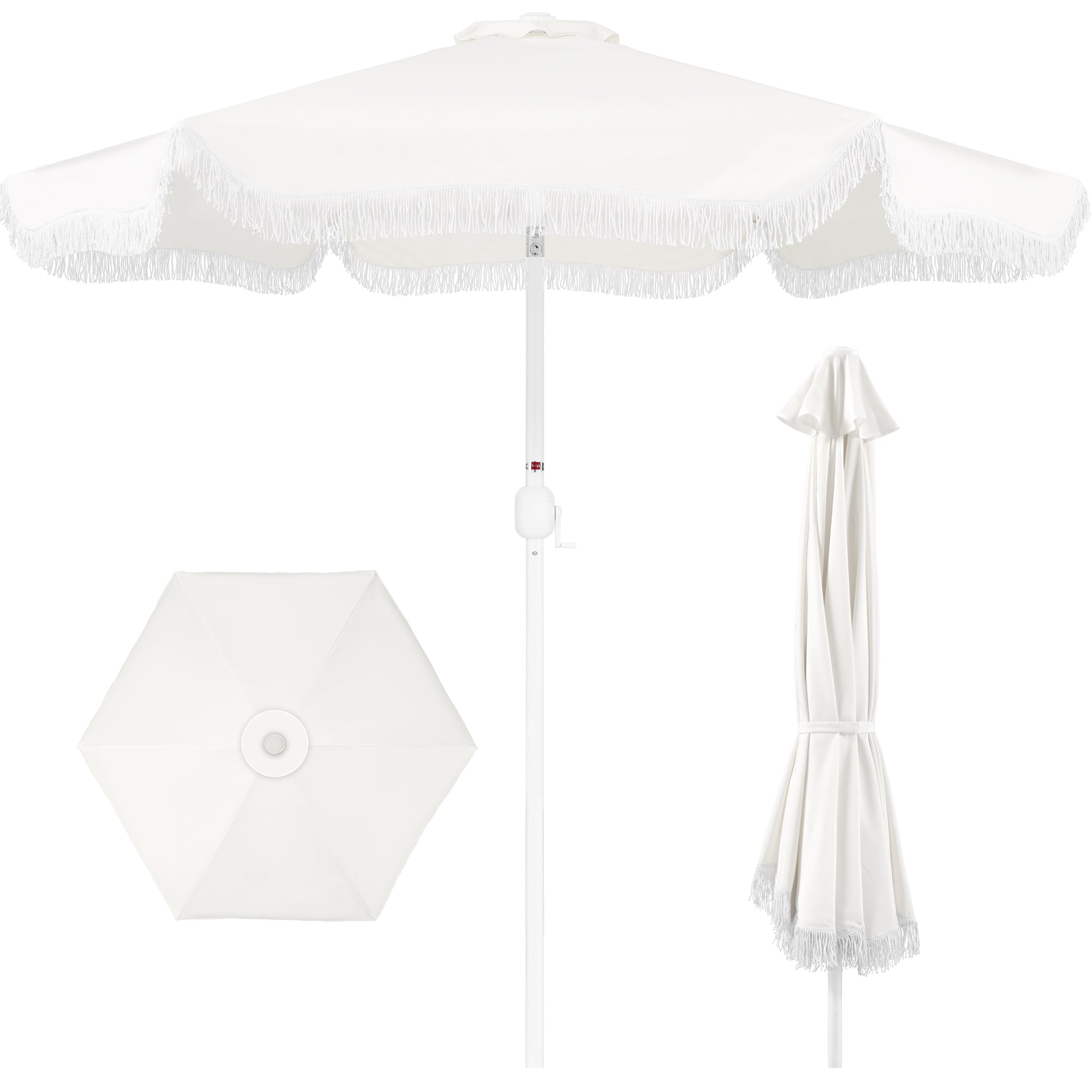 fringe patio umbrella 9ft Boho Fringe Umbrella Tilt, UPF50+, Steel Pole – Best Choice Products