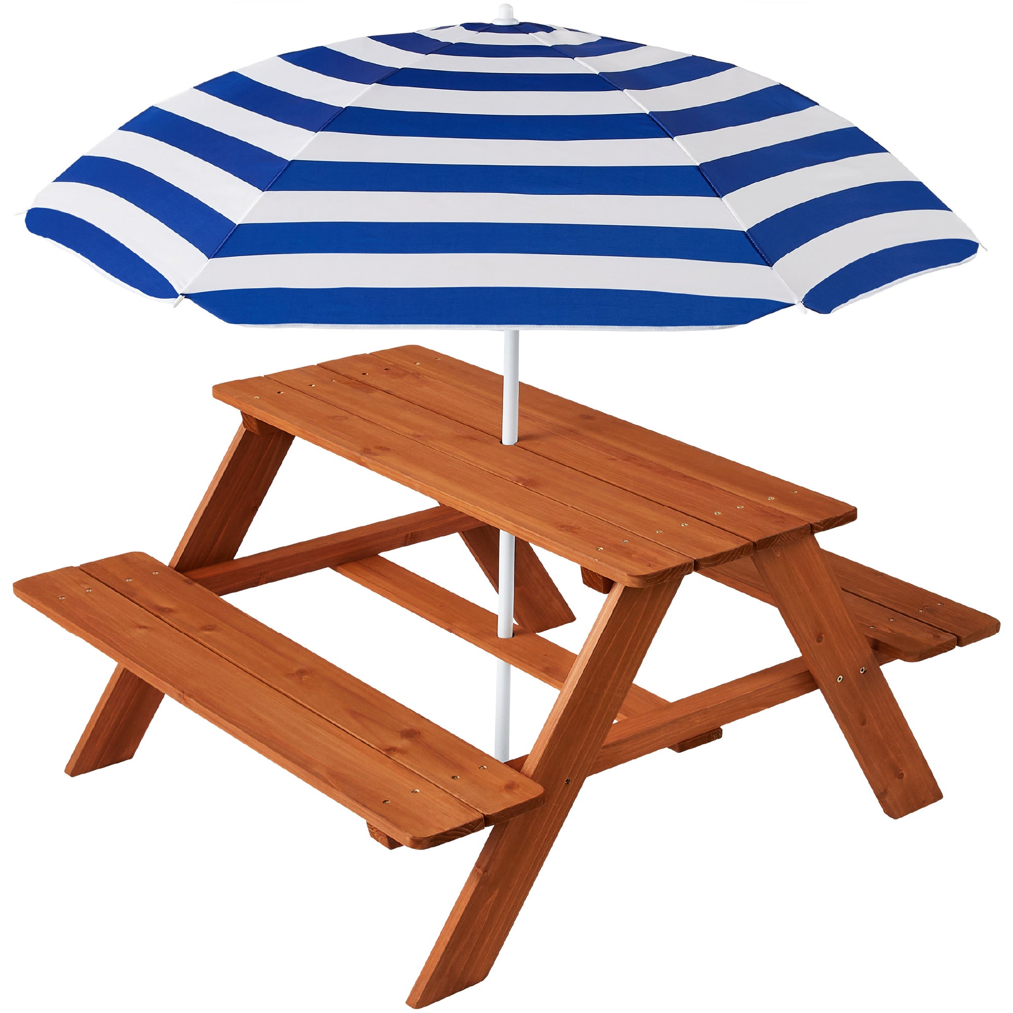 Kids Wooden Outdoor Picnic Table w/ Adjustable Umbrella, Built-In
