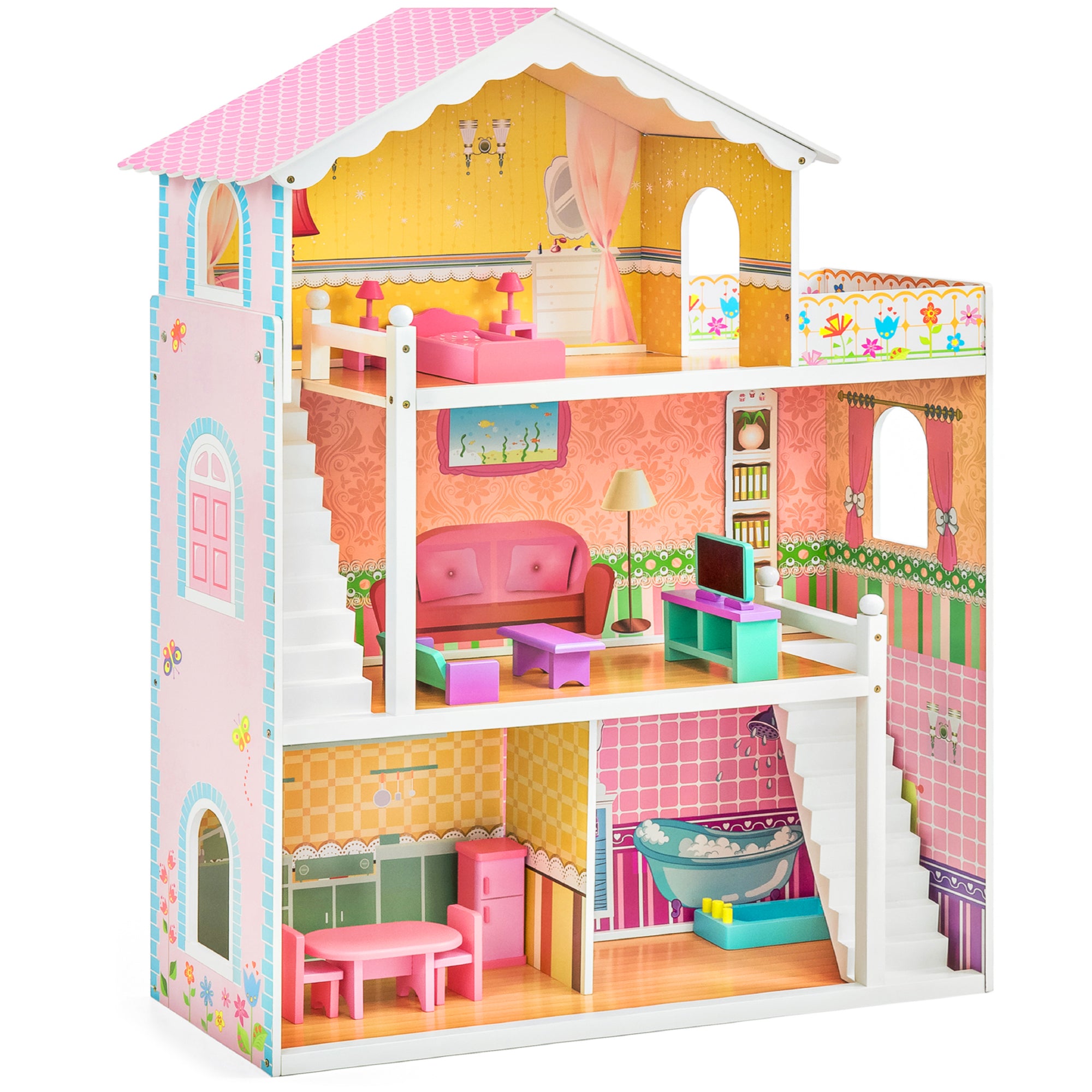Lil Jumbl Wooden Doll Houses, X-Large Doll House with 17 Accessories