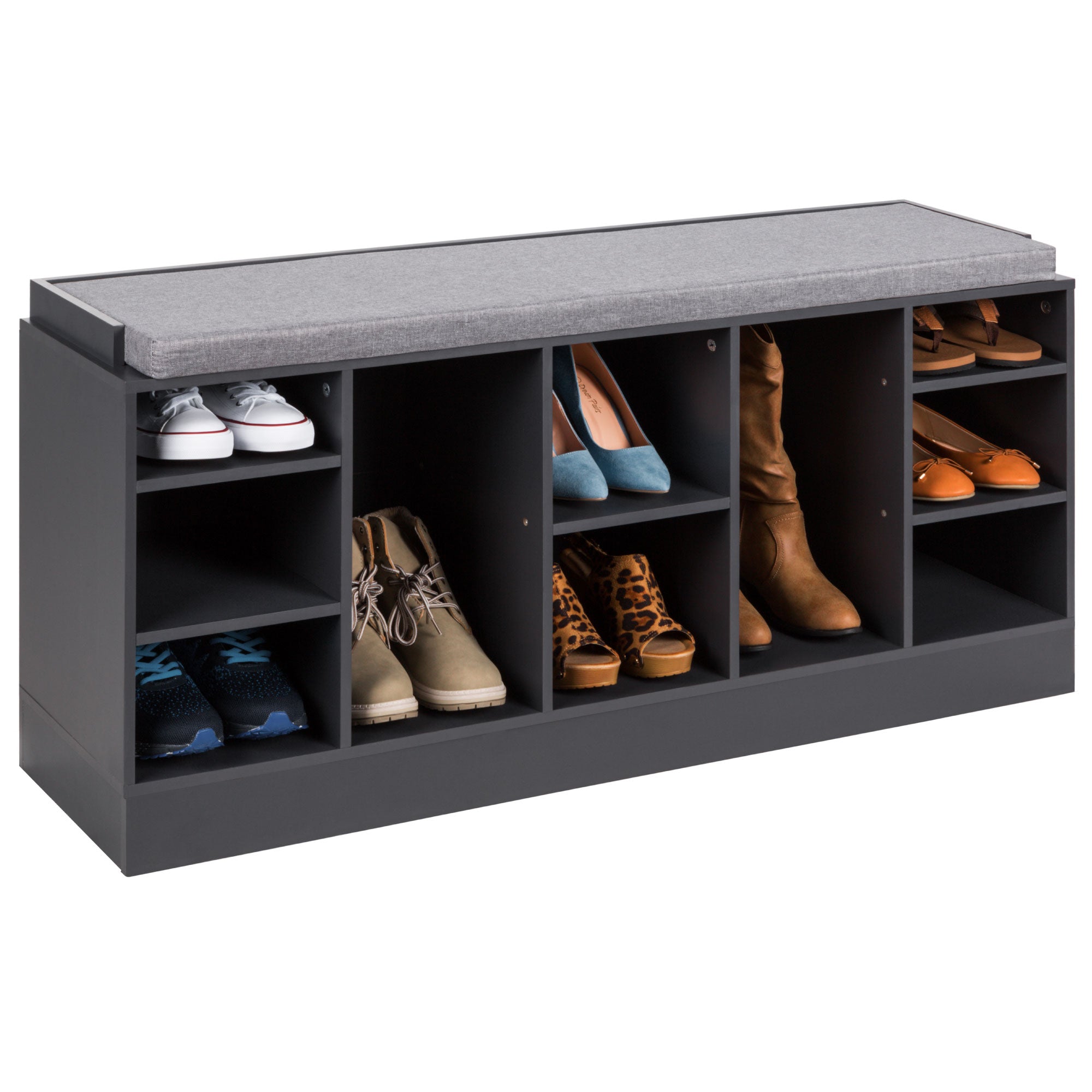 Yak About It® The Shoe Rack Bench with Top Cushion - Black