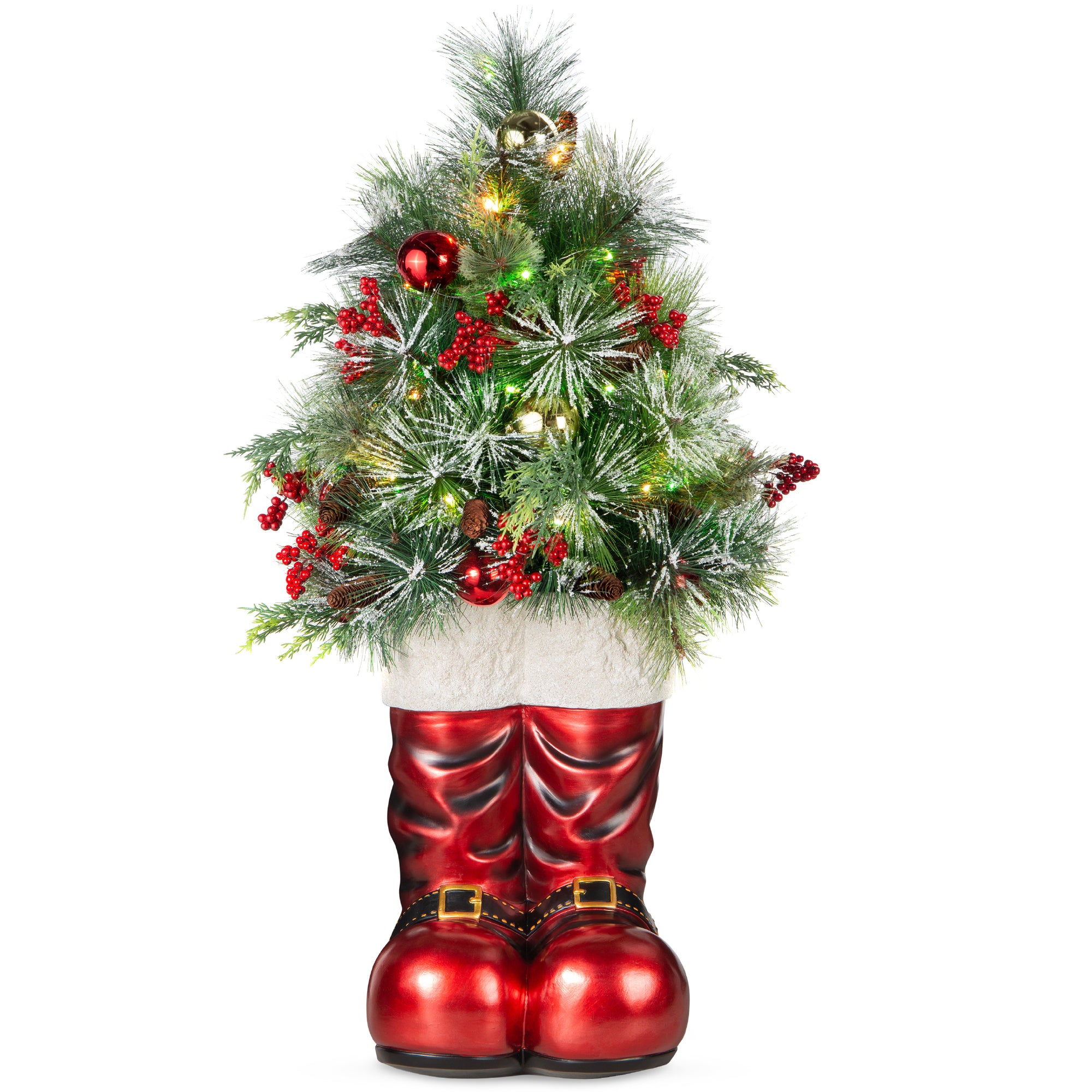 Voetzool Perceptueel straf Santa Boots w/ Pre-Decorated Christmas Greenery, Lights - 40in – Best  Choice Products