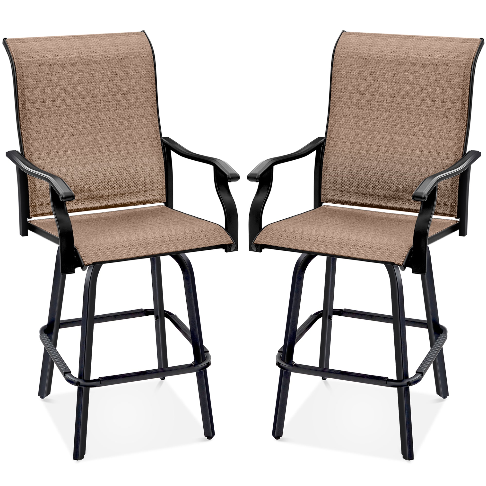Buy GOOGIC Patio Swivel Bar Stools ? Outdoor High Back Swivel Bar Chair Set Of 2 With All Weather Steel Frame For Backyard Lawn Poolside And Balcony