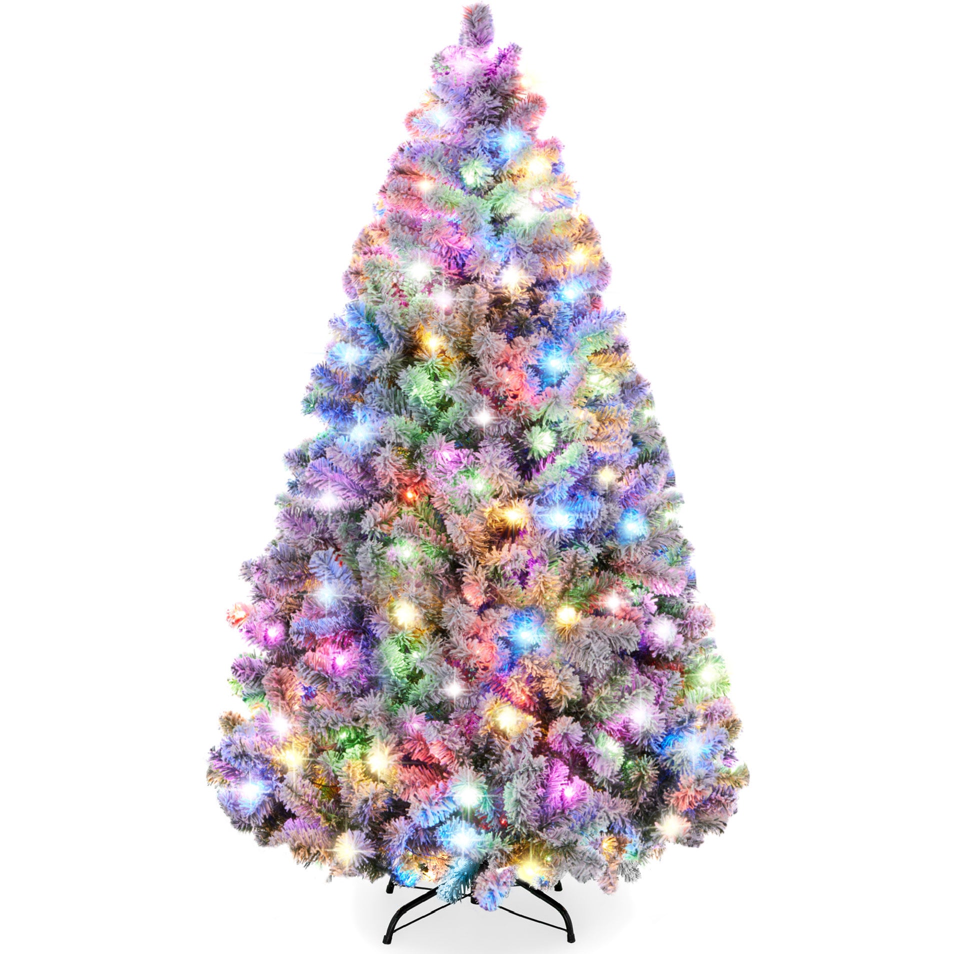 Snow-dusted Christmas Tree With Multicolor Bulbs & Plastic Star Handcrafted  Ornamented Xmas Tree Festive Holiday Decor Green Glazed 