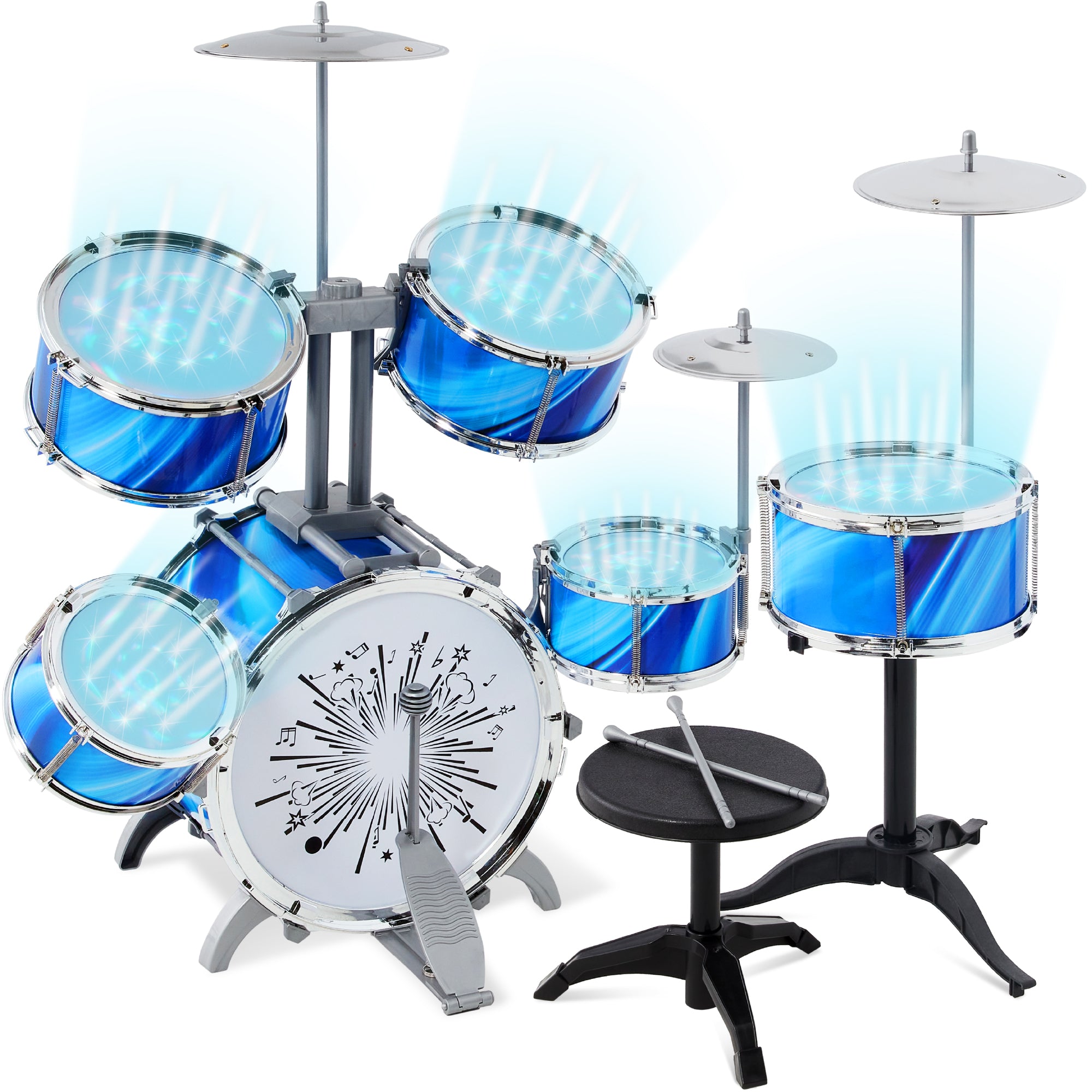 18-Piece Kids Beginner Drum Kit, Musical Instrument Toy Set w/ LED