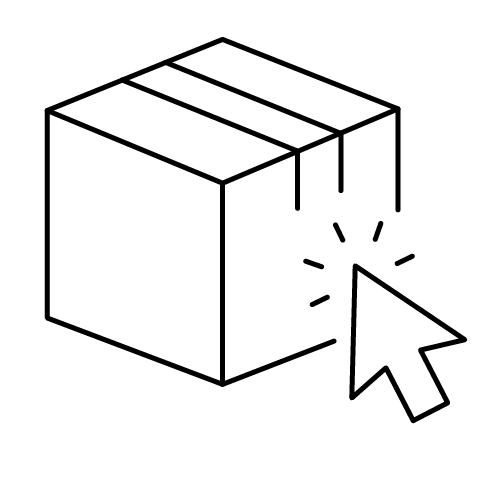 Icon of a box with a pointing arrow cursor symbol on a white background