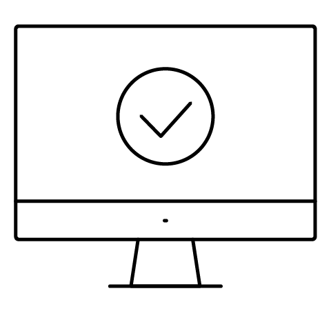Outline icon of a computer monitor with a check mark on the screen