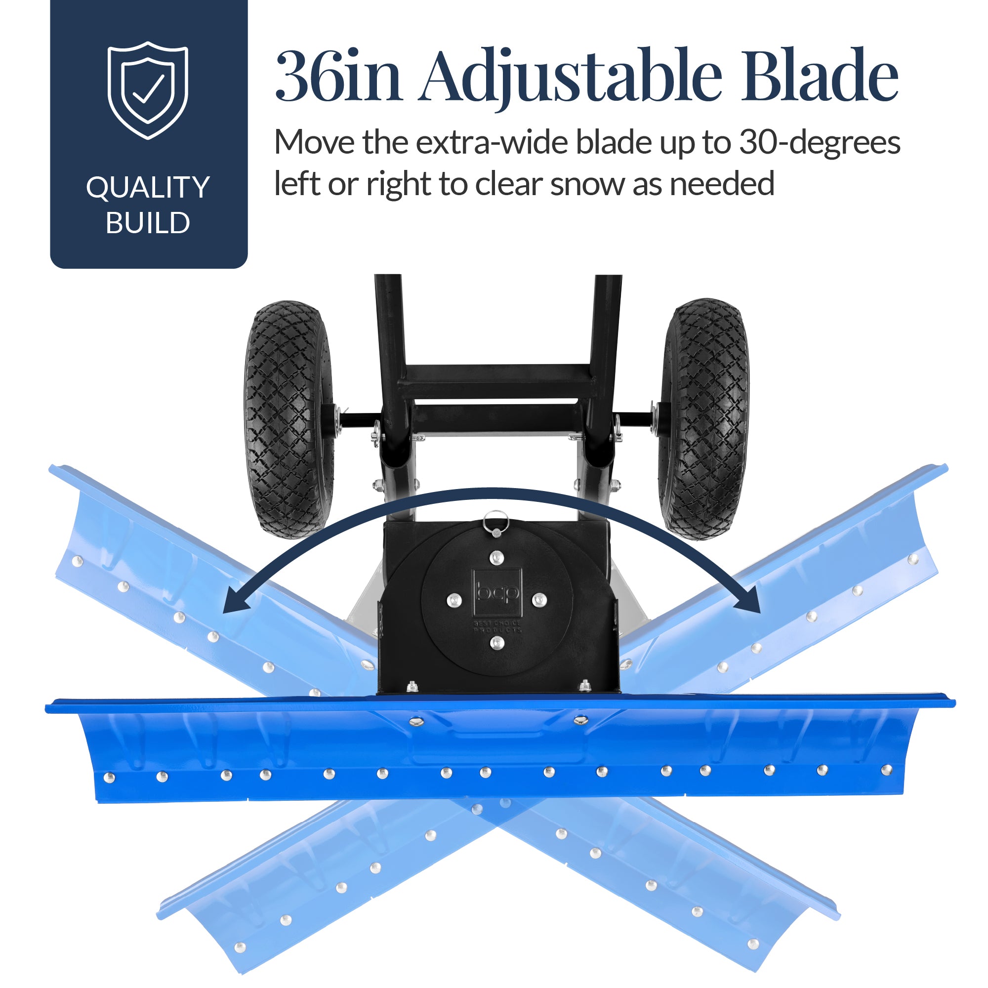 Galvanized Blade 2-Wheel Snow Pusher w/ Adjustable Handle - 36in