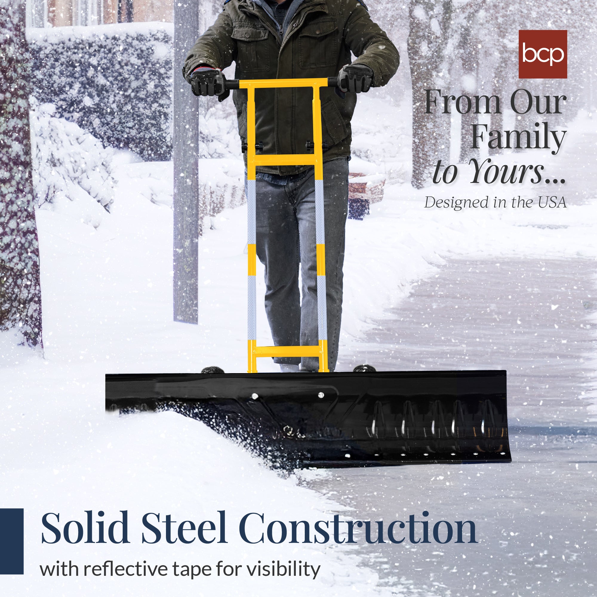 2-Wheel Snow Pusher w/ Adjustable Handle, Reflective Tape - Thumbnail 5