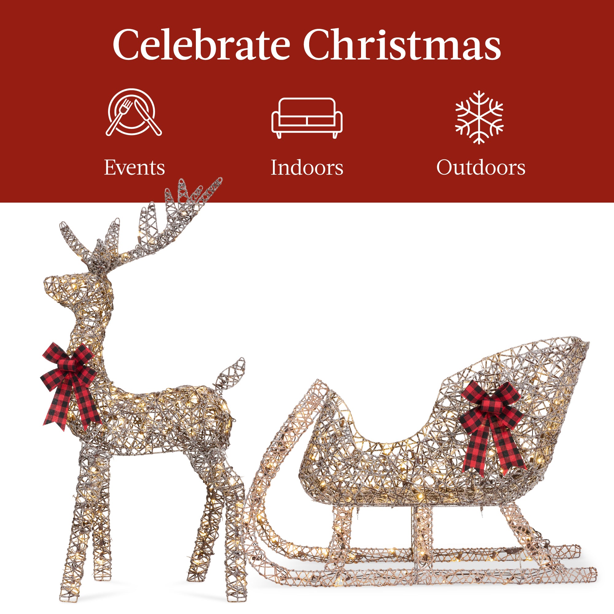 Best Choice Products Reindeer & Sleigh Outdoor Decor - Thumbnail 3