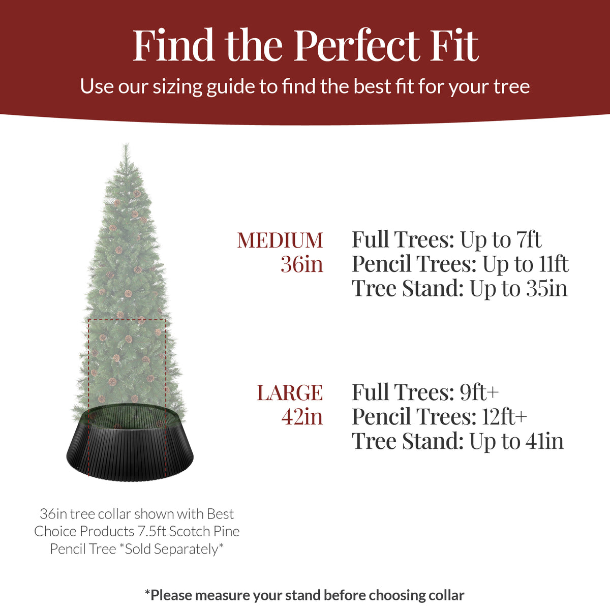 36in Christmas Tree Collar, Solid Wood Slatted Tree Skirt Holiday Accessory