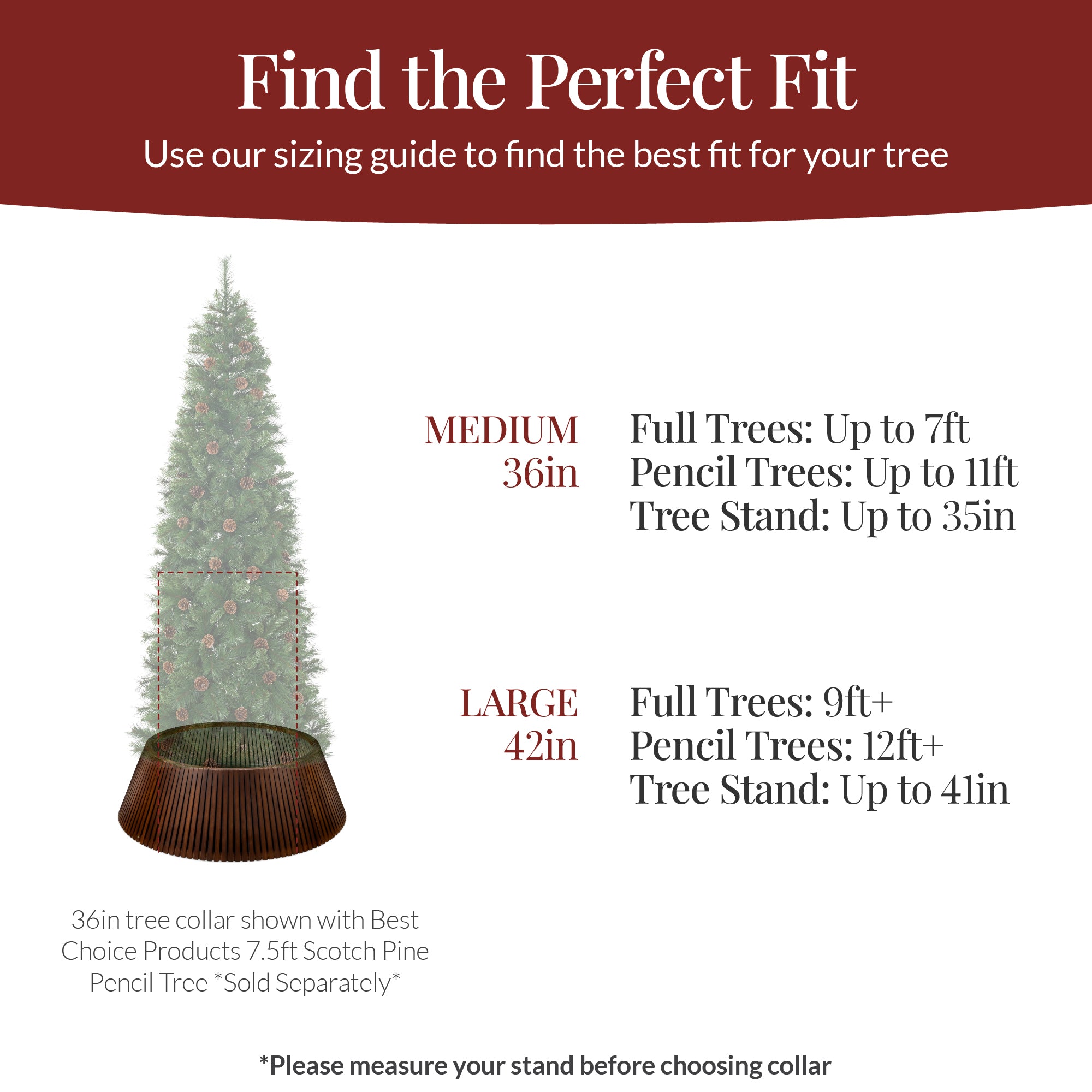 Christmas Tree Collar, Solid Wood Slatted Tree Accessory - 36in