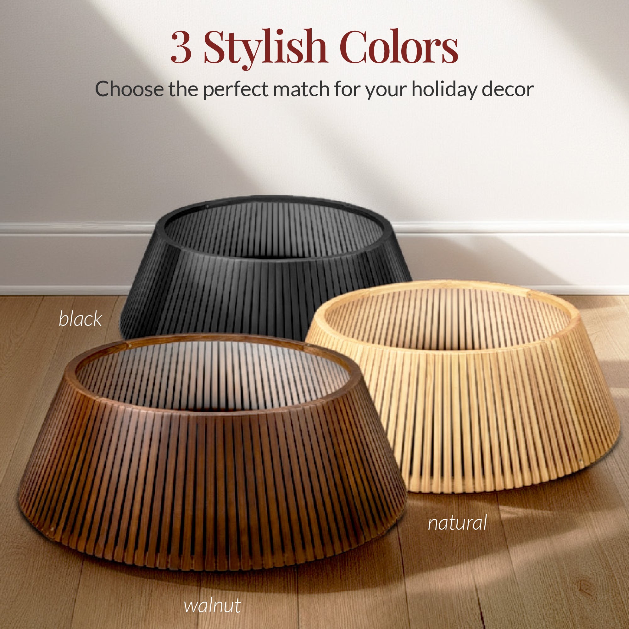 Christmas Tree Collar, Solid Wood Slatted Tree Accessory - 42in