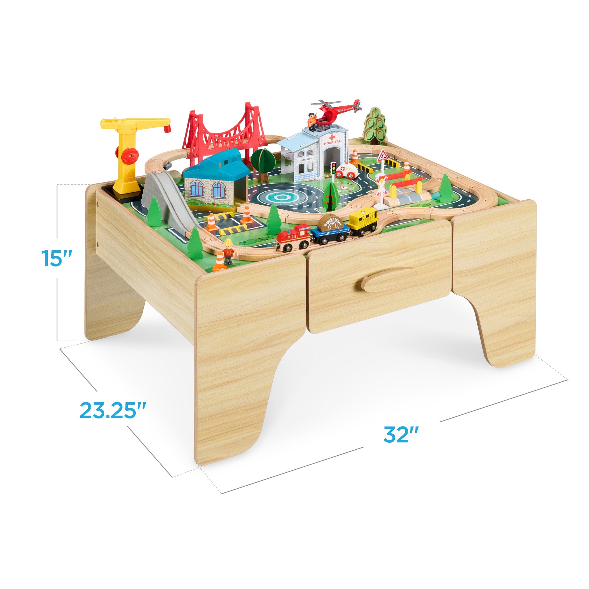 56 Piece Wooden Train Set Table for Kids w/Toy Storage Drawer