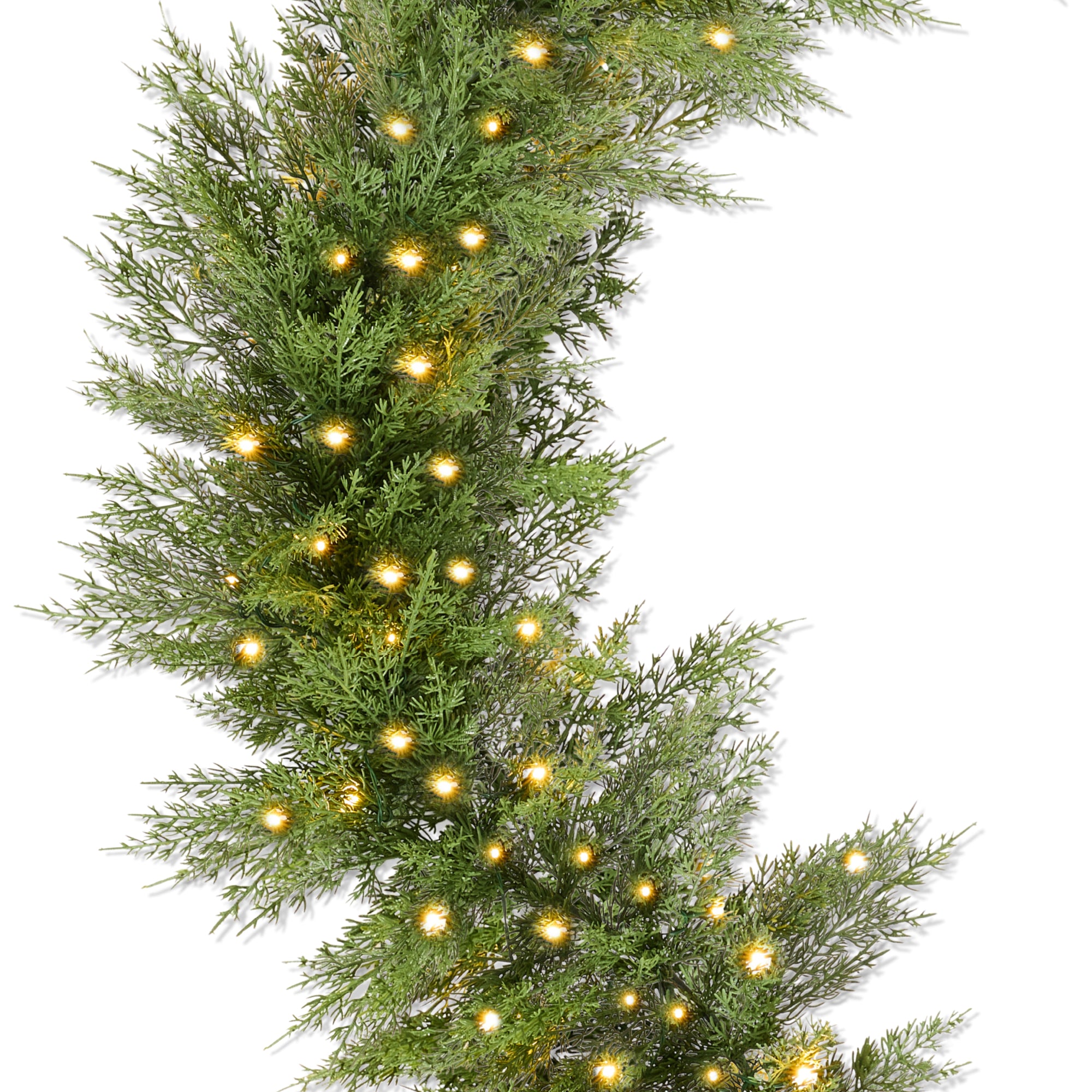 Pre-Lit Cedar Cypress Christmas Realistic Garland w/ Twinkling LEDs