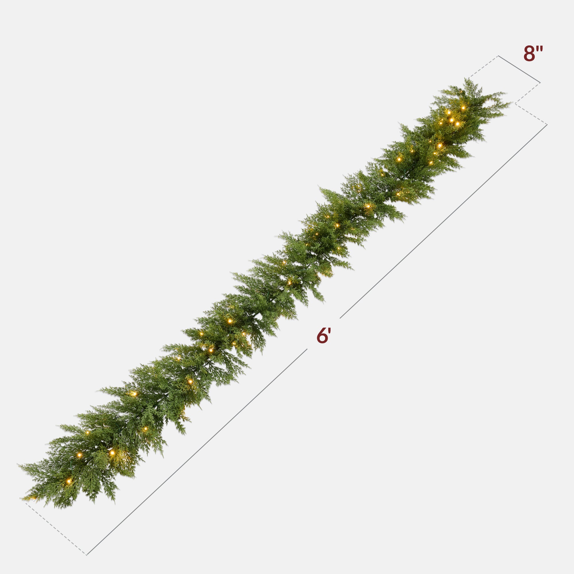 Pre-Lit Cedar Cypress Christmas Realistic Garland w/ Twinkling LEDs - Thumbnail 3