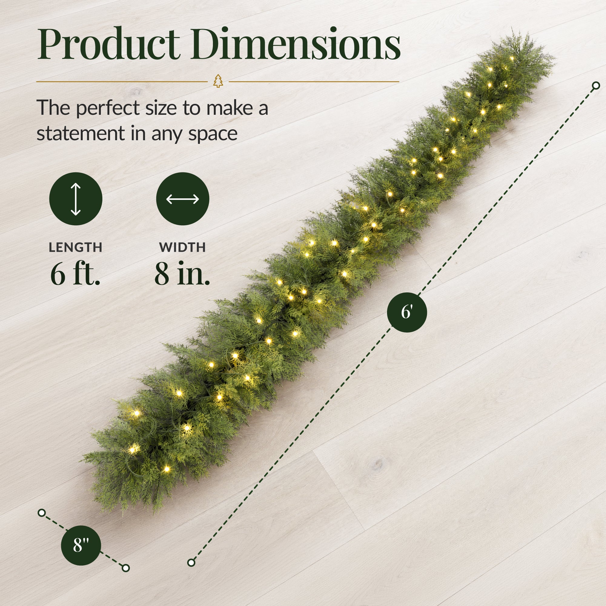 Pre-Lit Cedar Cypress Christmas Realistic Garland w/ Twinkling LEDs