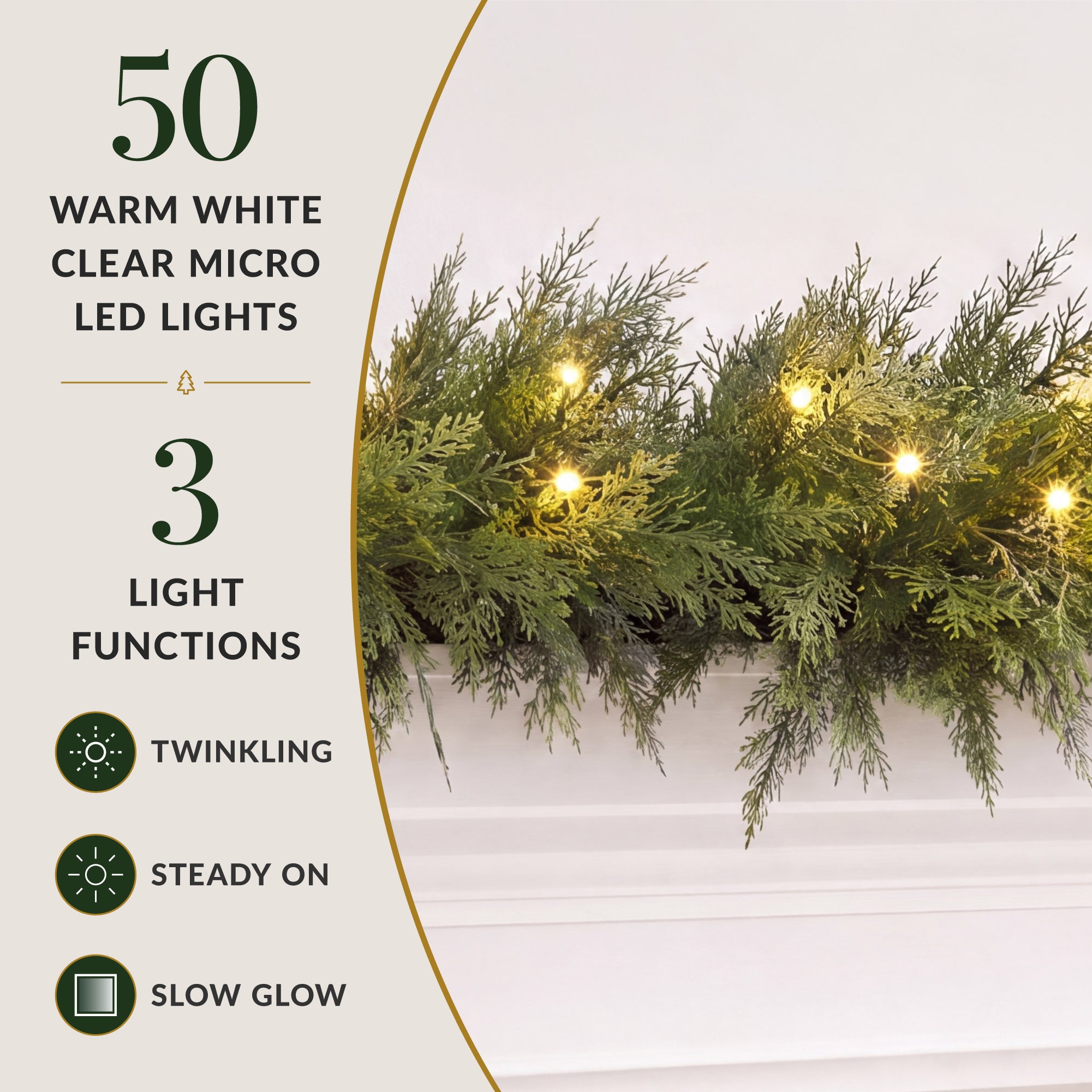 Pre-Lit Cedar Cypress Christmas Realistic Garland w/ Twinkling LEDs