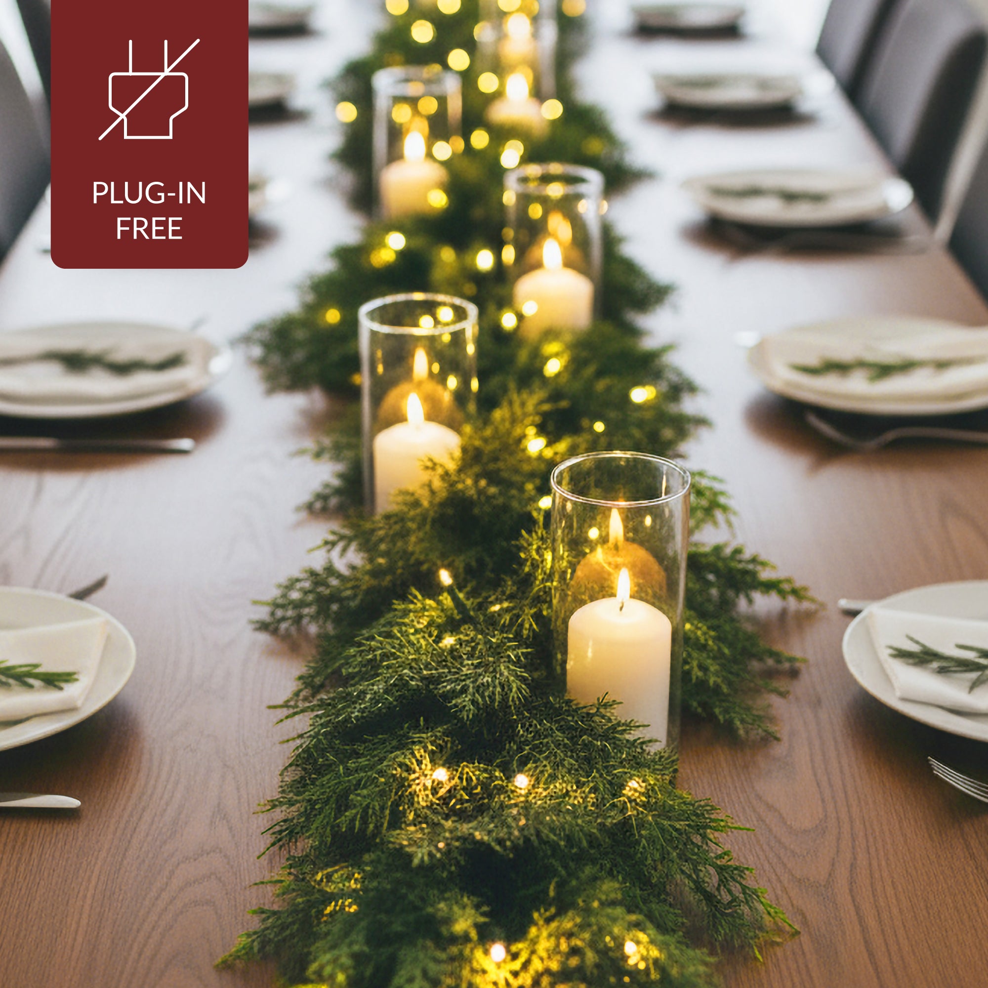 Pre-Lit Cedar Cypress Christmas Realistic Garland w/ Twinkling LEDs