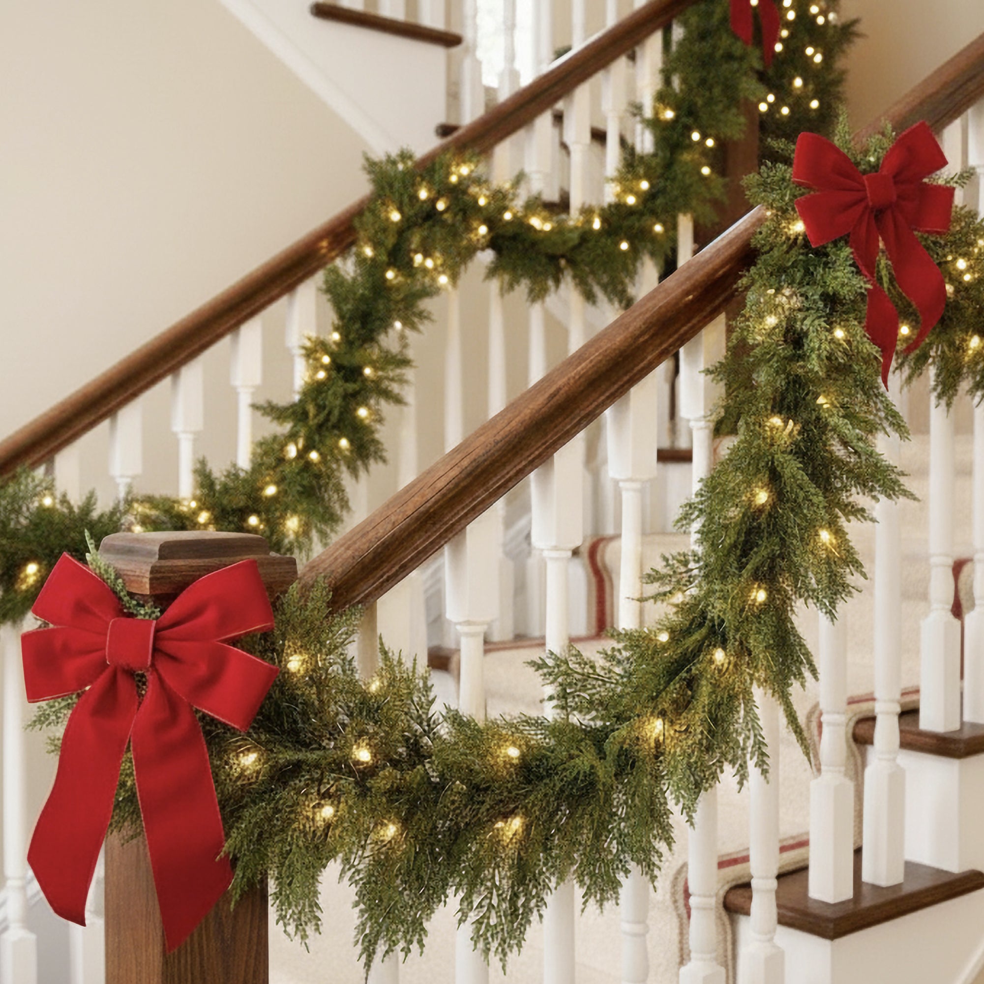 Pre-Lit Cedar Cypress Christmas Realistic Garland w/ Twinkling LEDs