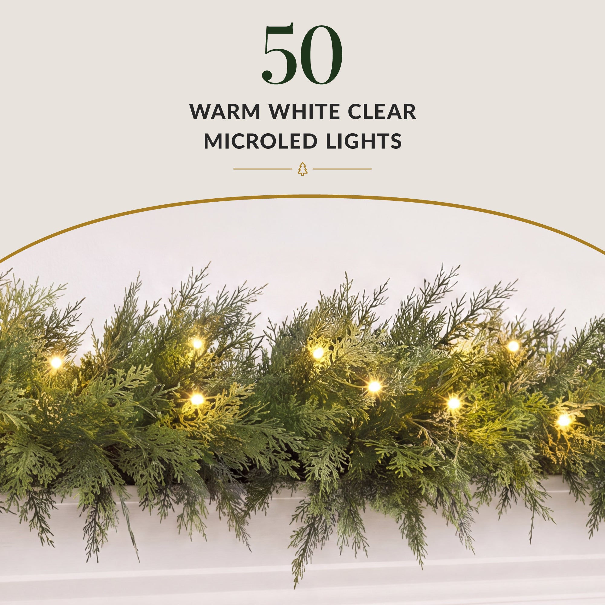 Pre-Lit Cedar Cypress Christmas Garland w/ 50 LEDs, 9Ft, Corded