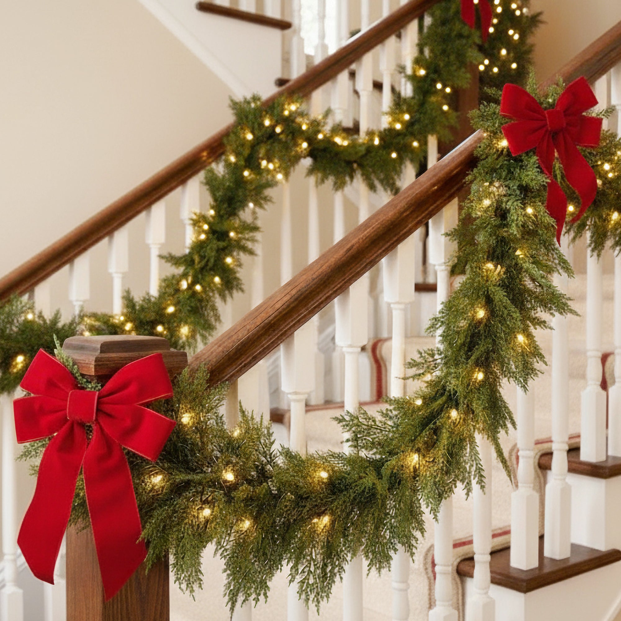 Pre-Lit Cedar Cypress Christmas Garland w/ 50 LEDs, 9Ft, Corded