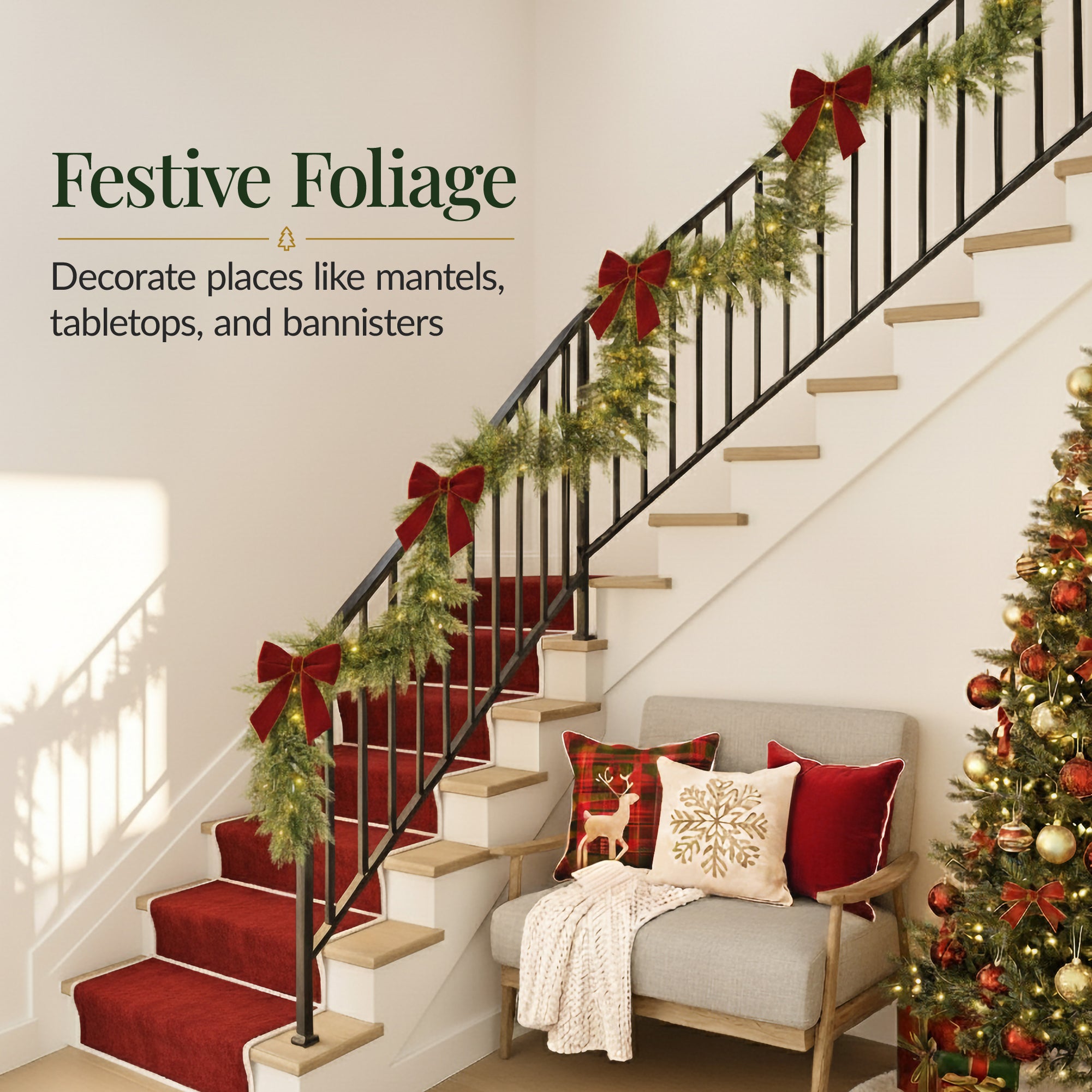 Pre-Lit Cedar Cypress Christmas Garland w/ 50 LEDs, 9Ft, Corded