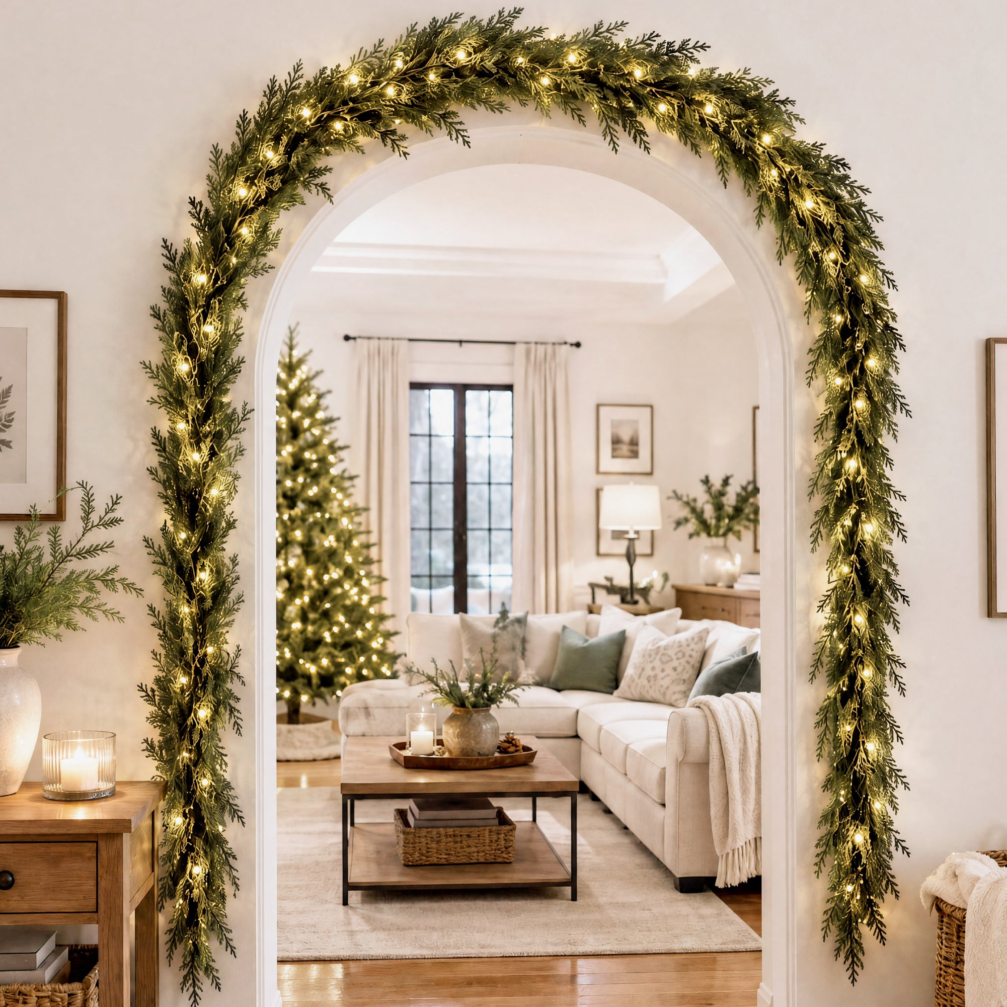 Pre-Lit Cedar Cypress Christmas Garland w/ 50 LEDs, 9Ft, Corded