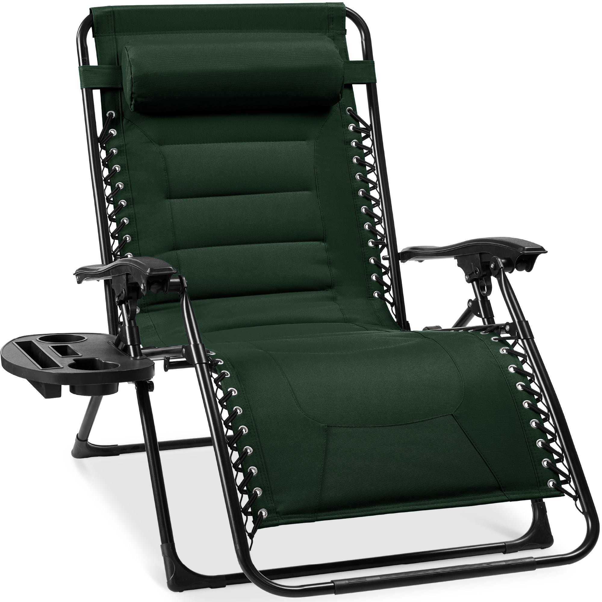 Oversized Padded Zero Gravity Chair, Folding Recliner w/ Headrest, Side Tray