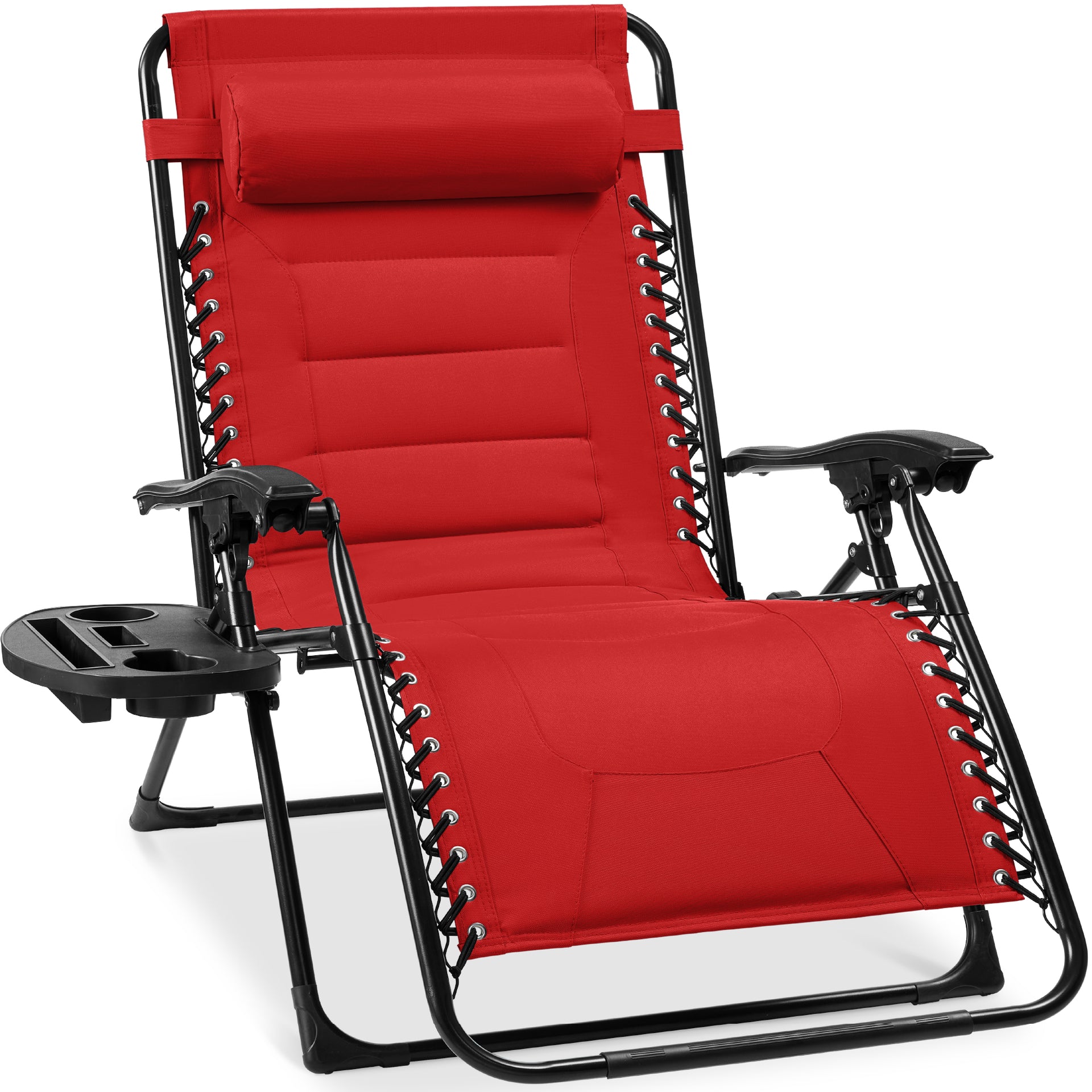 Oversized Padded Zero Gravity Chair Folding Recliner w Headrest Side Tray