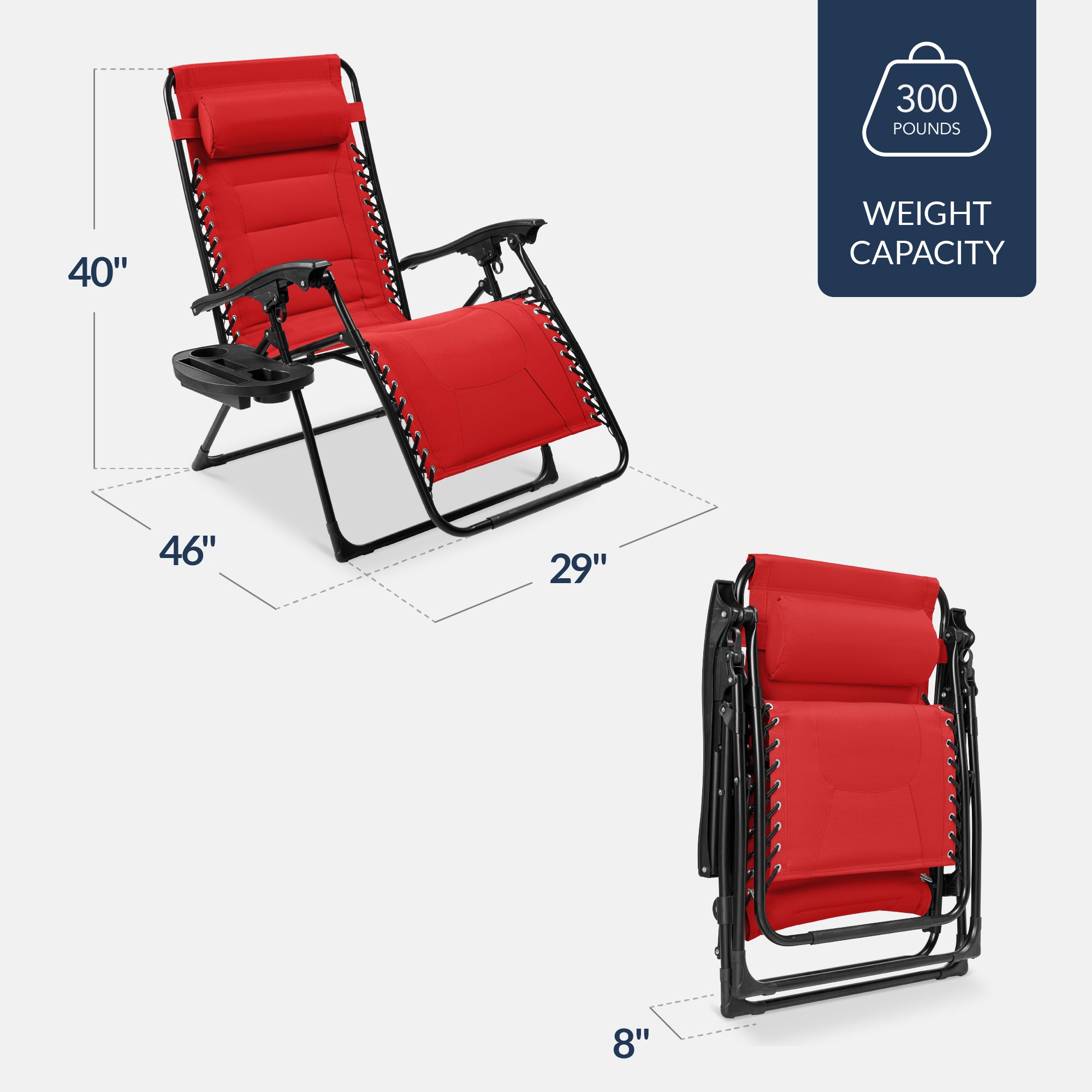 Oversized Padded Zero Gravity Chair, Folding Recliner w/ Headrest, Side Tray