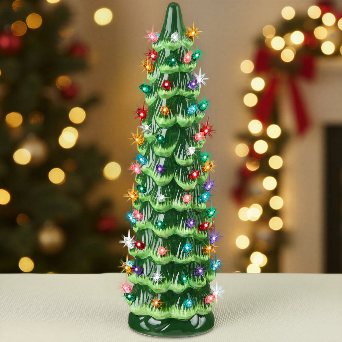 15in Ceramic Christmas Tree, Hand-Painted Holiday Decor w/ LED Lights – Best Choice Products