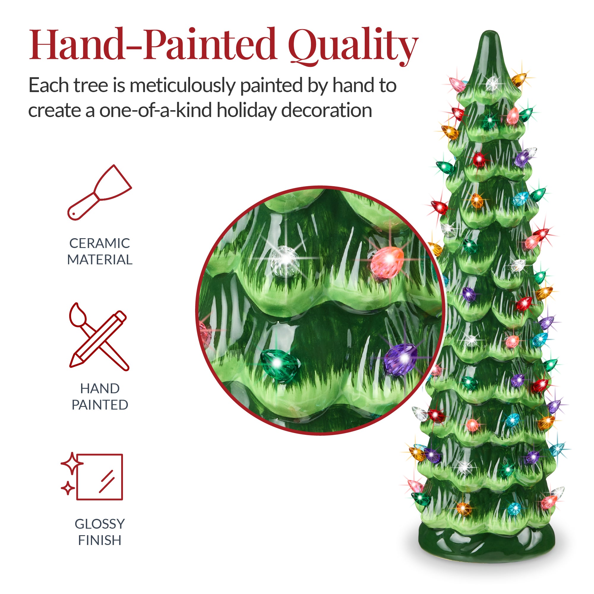 15in Ceramic Christmas Tree, Hand-Painted Holiday Decor w/ LED