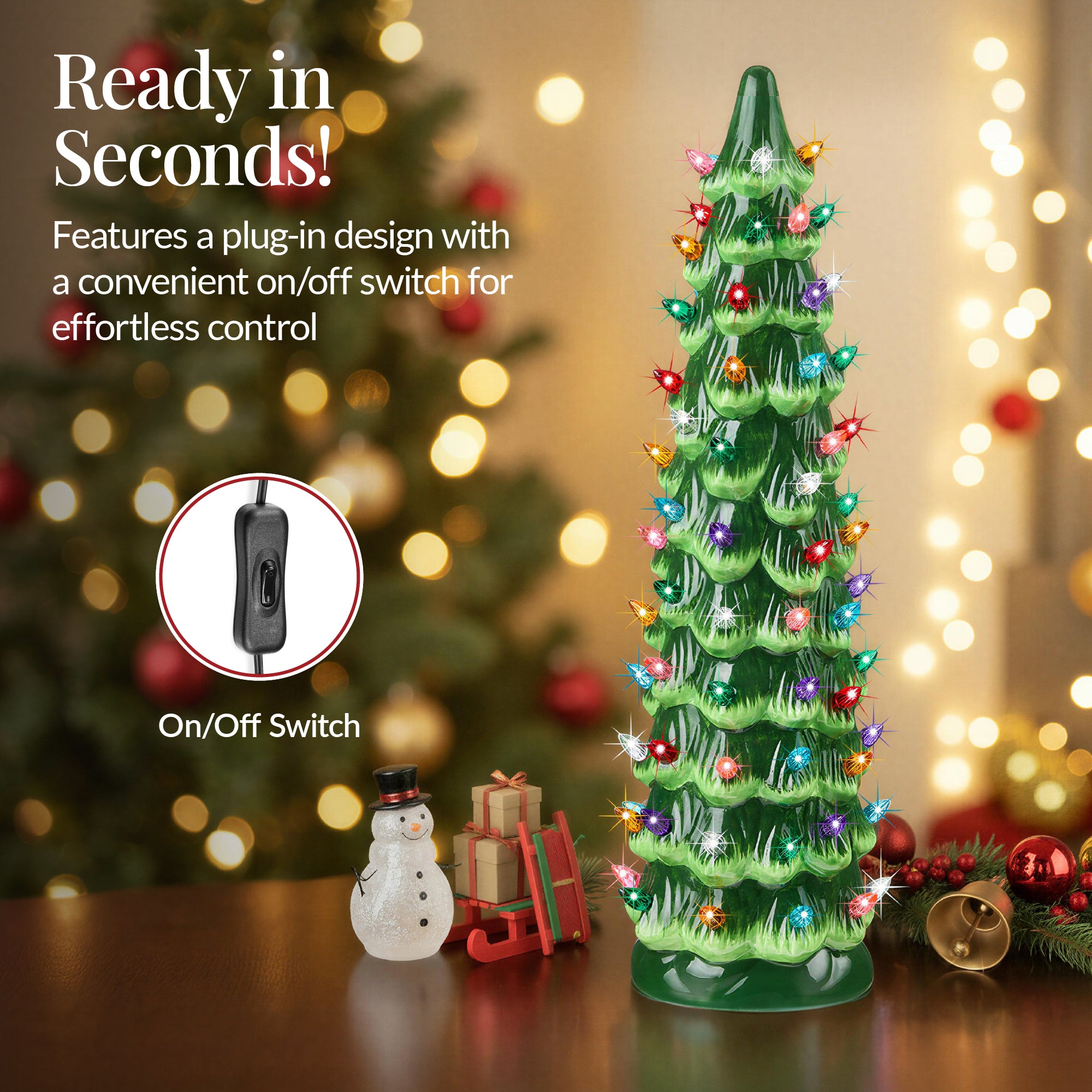 15in Ceramic Christmas Tree, Hand-Painted Holiday Decor w/ LED