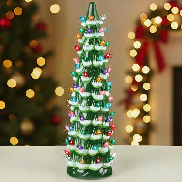 15in Ceramic Christmas Tree, Hand-Painted Holiday Decor w/ LED