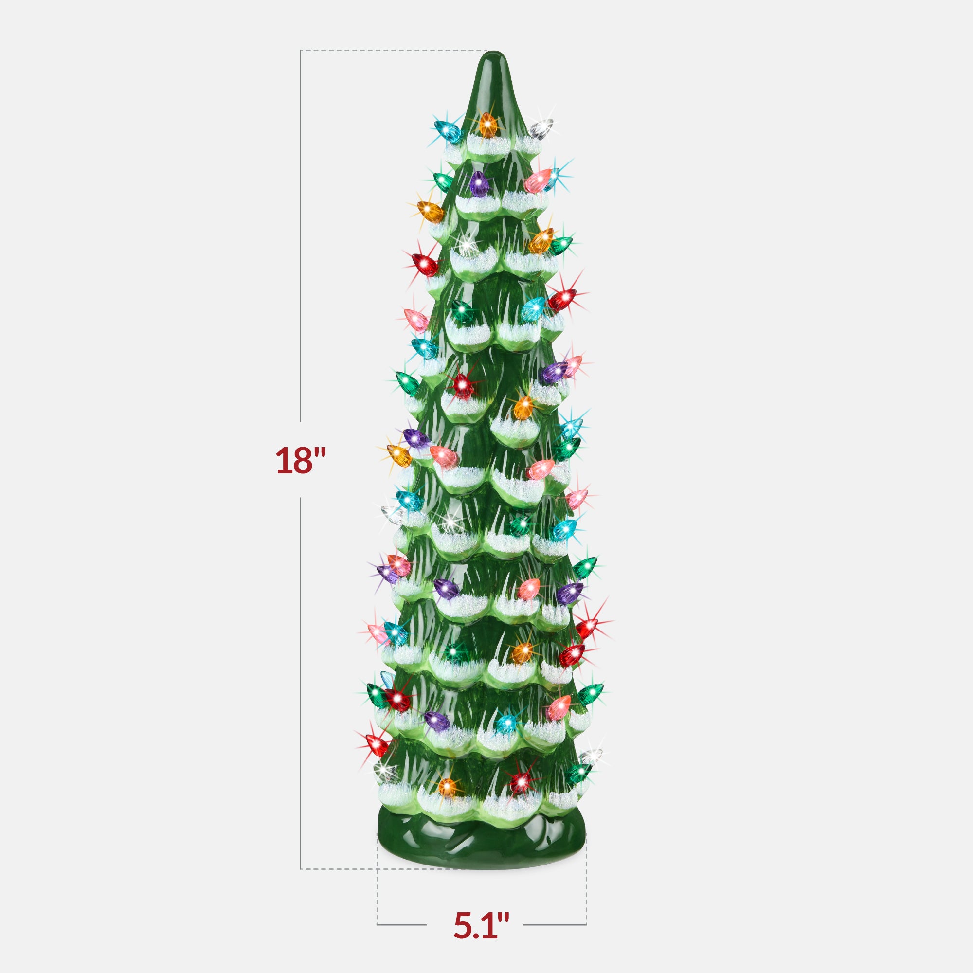 18in Ceramic Christmas Tree, Hand-Painted Holiday Decor w/ LED Lights