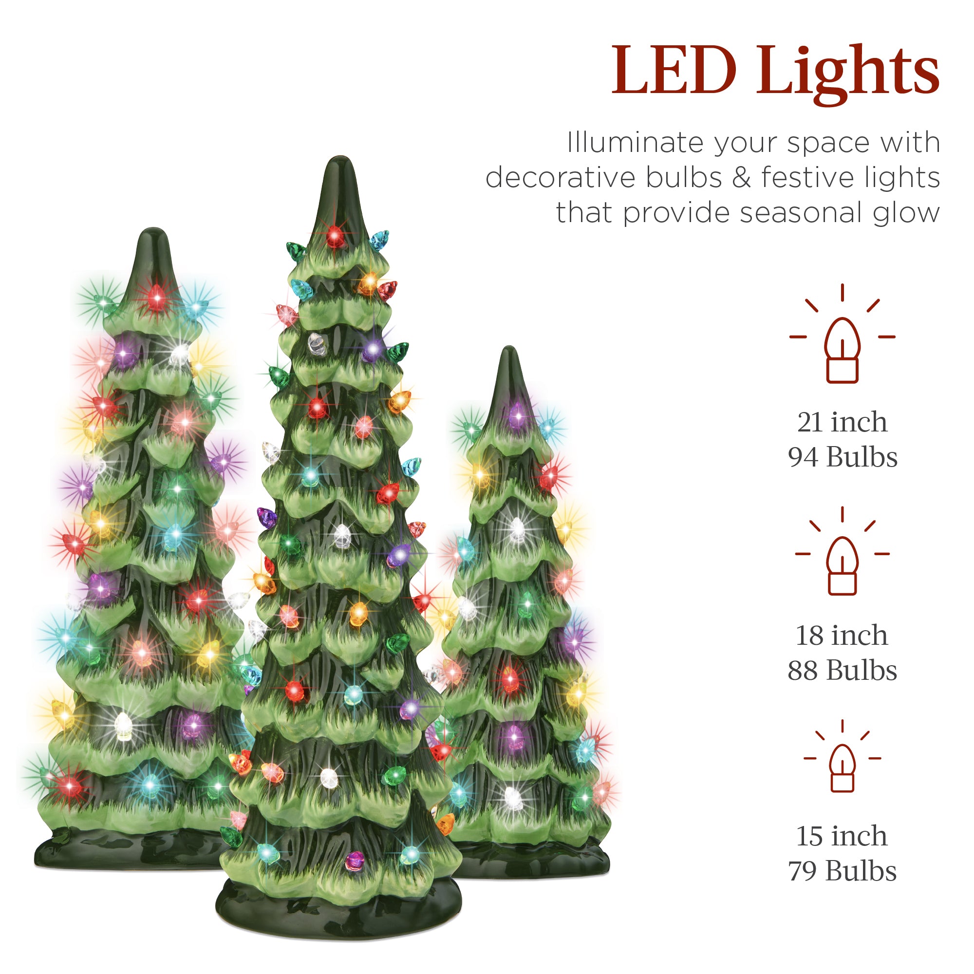 Set of 3 XL Pre-Lit Ceramic Tabletop Christmas Trees