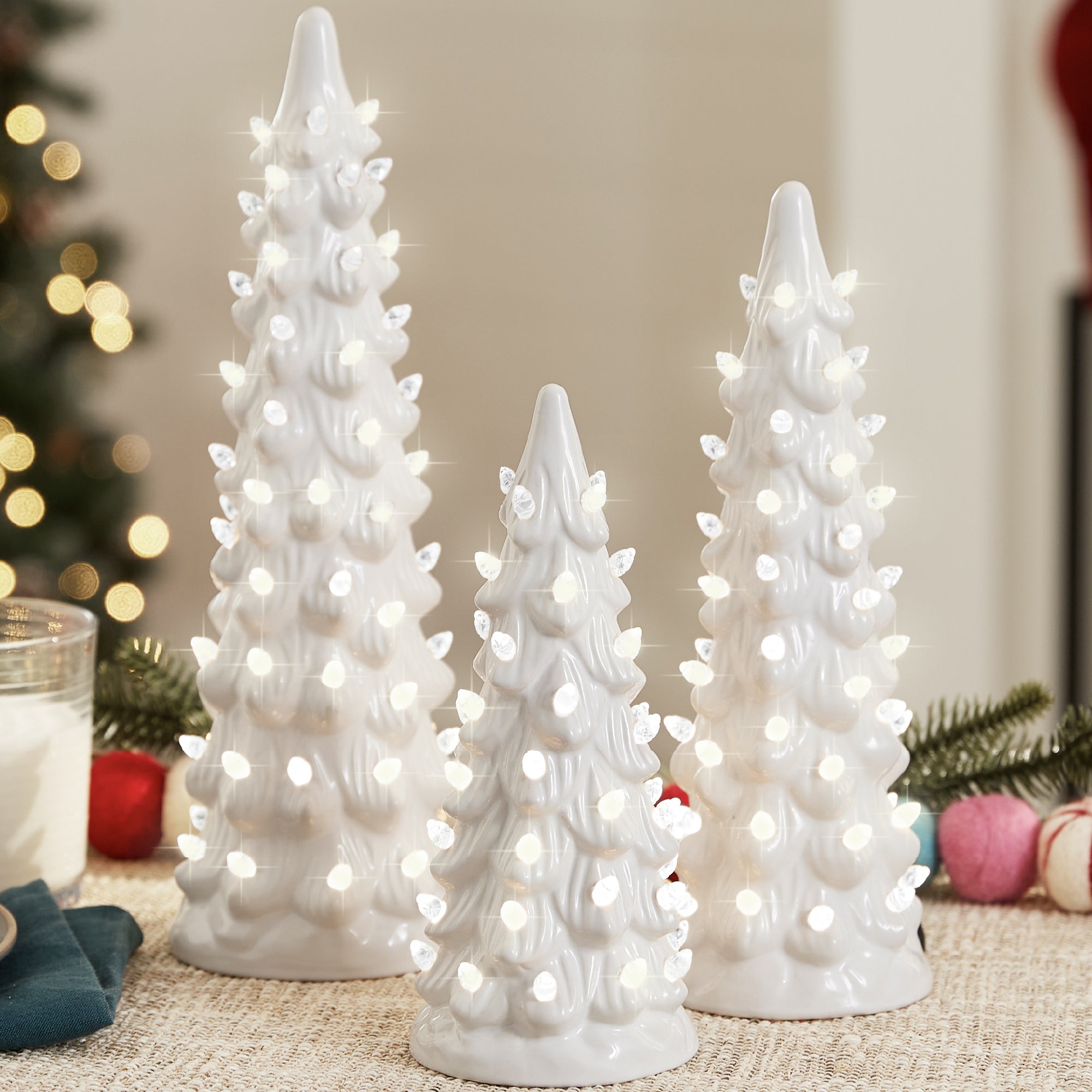 Set of 3 XL Pre-Lit Ceramic Tabletop Christmas Trees