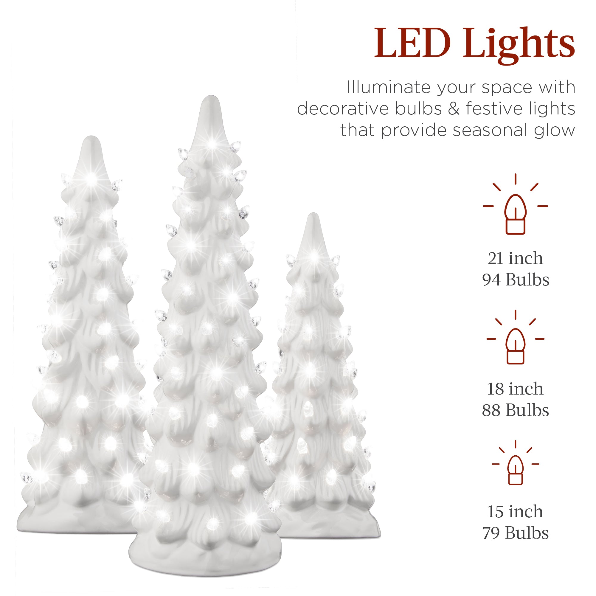 Set of 3 XL Pre-Lit Ceramic Tabletop Christmas Trees