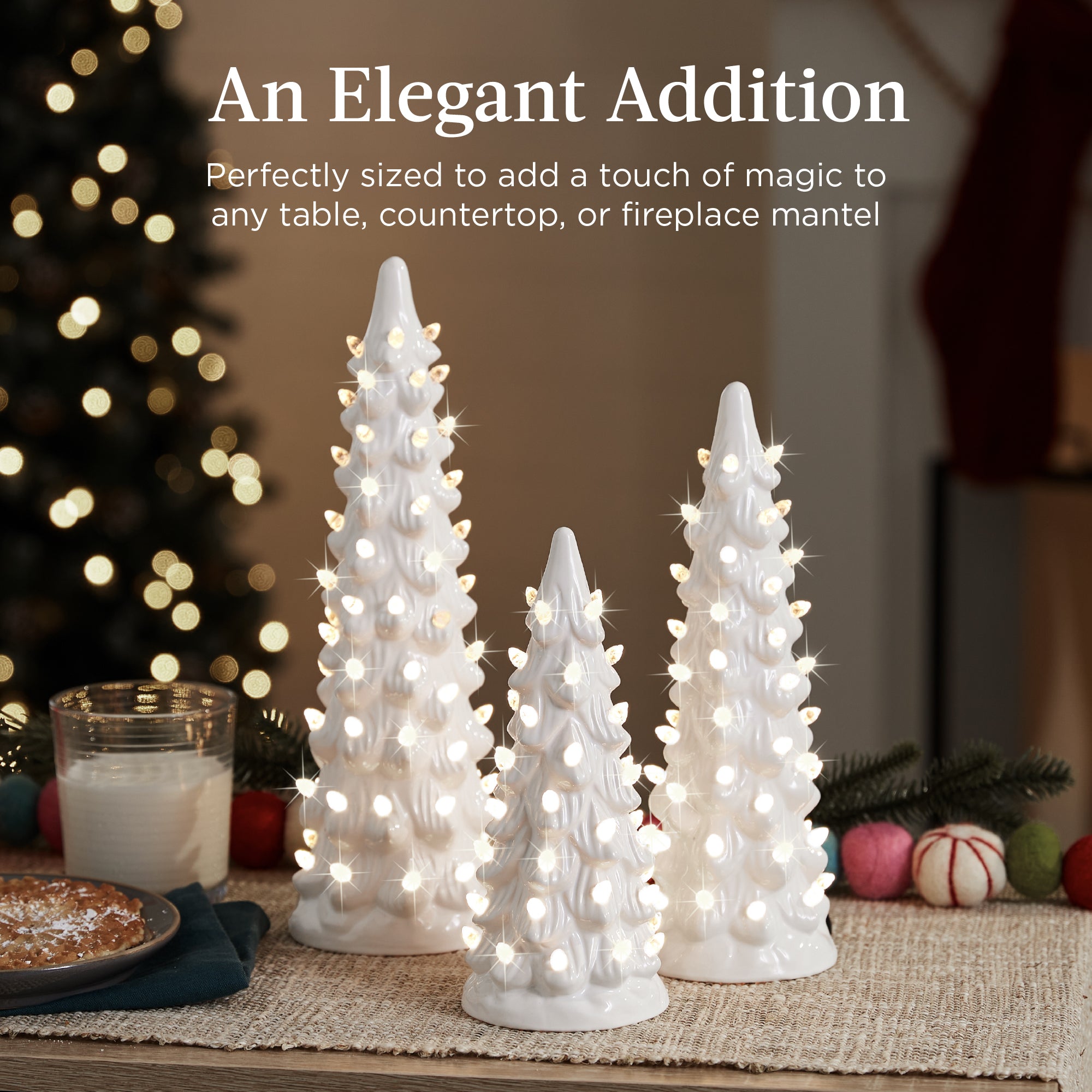 Set of 3 XL Pre-Lit Ceramic Tabletop Christmas Trees