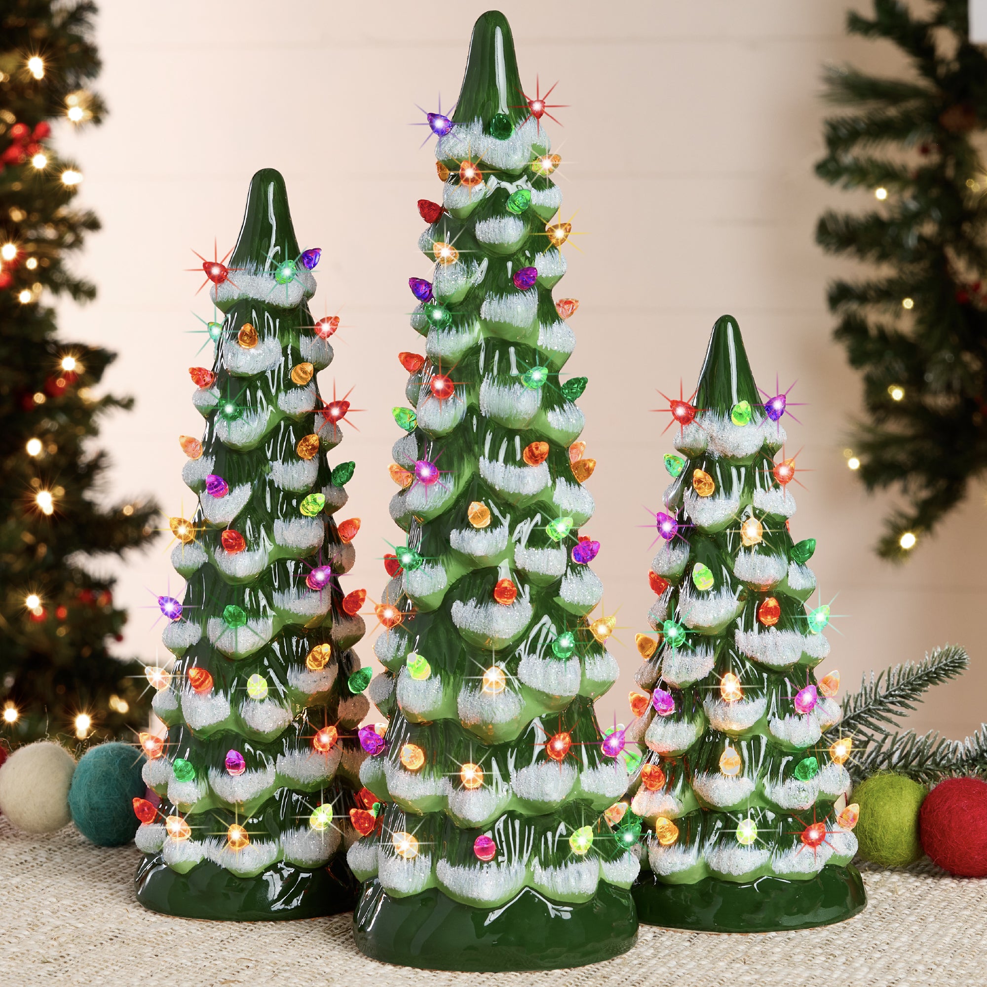Set of 3 XL Pre-Lit Ceramic Tabletop Christmas Trees