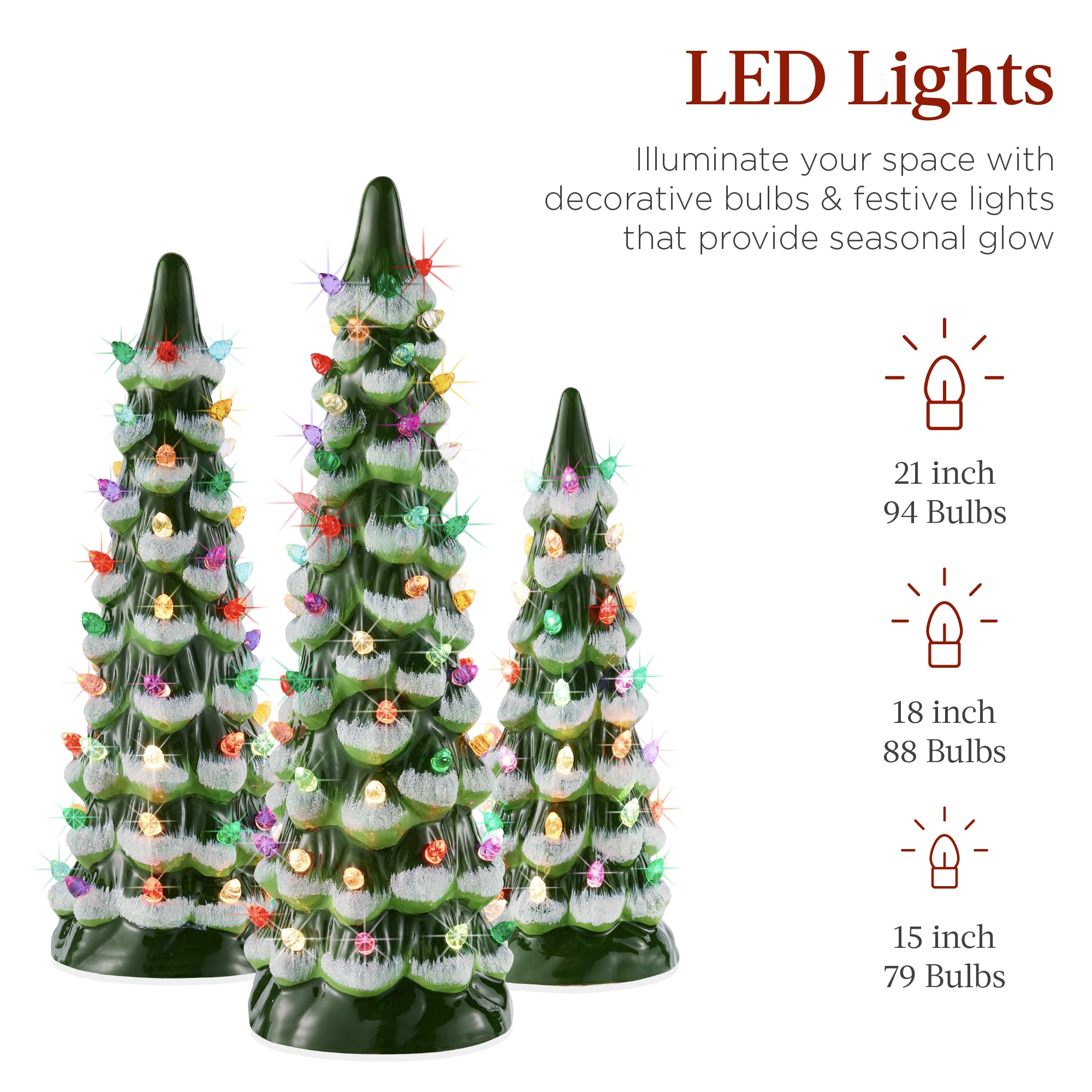 Set of 3 XL Pre-Lit Ceramic Tabletop Christmas Trees